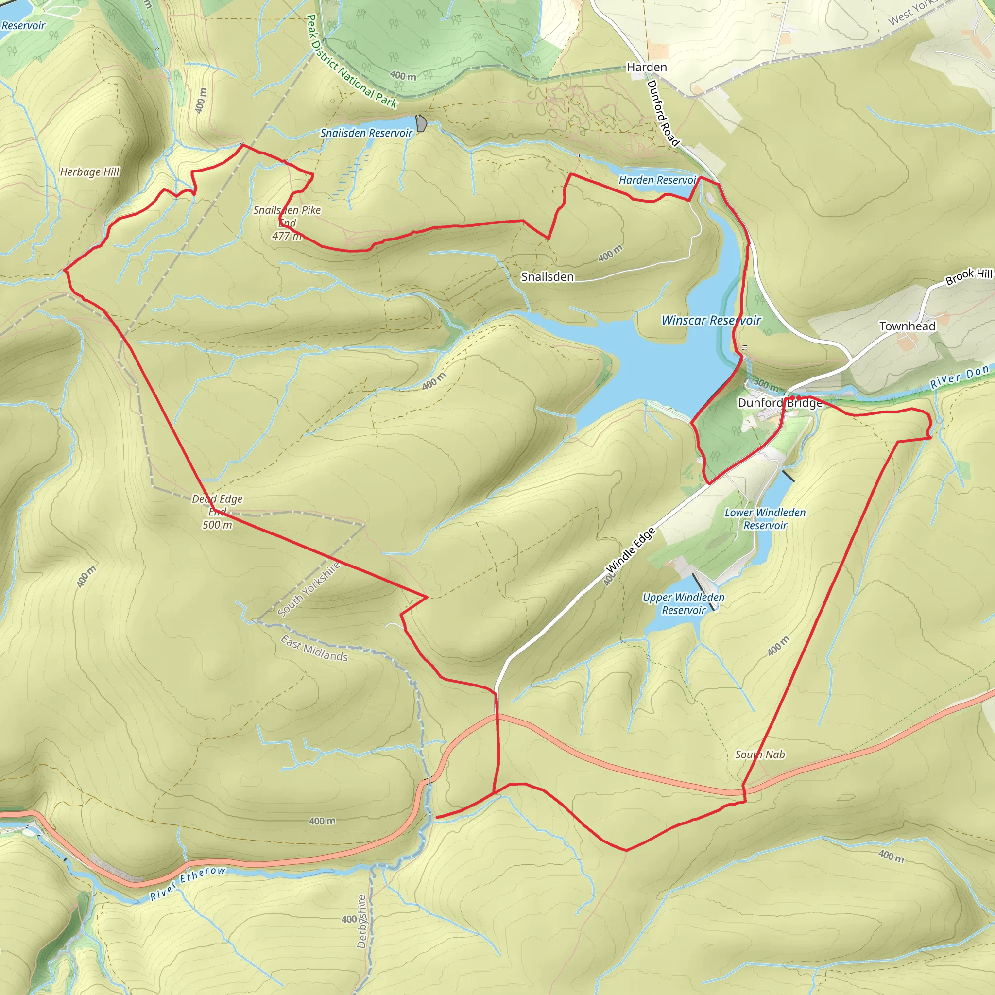 Winscar Reservoir and Dead Edge End Loop from Dunford Bridge mobile static map