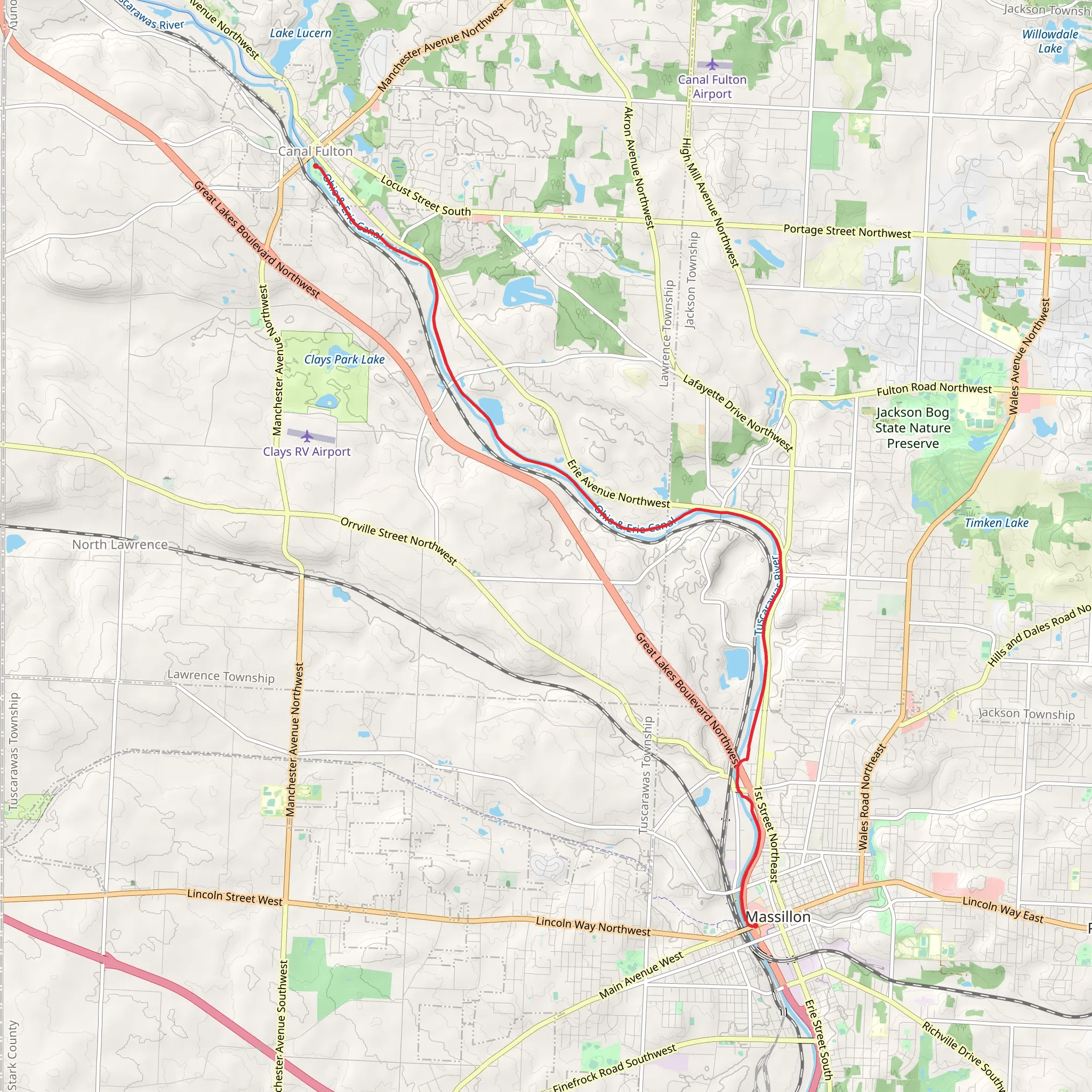 Canal Towpath Trail from Canal Fulton mobile static map