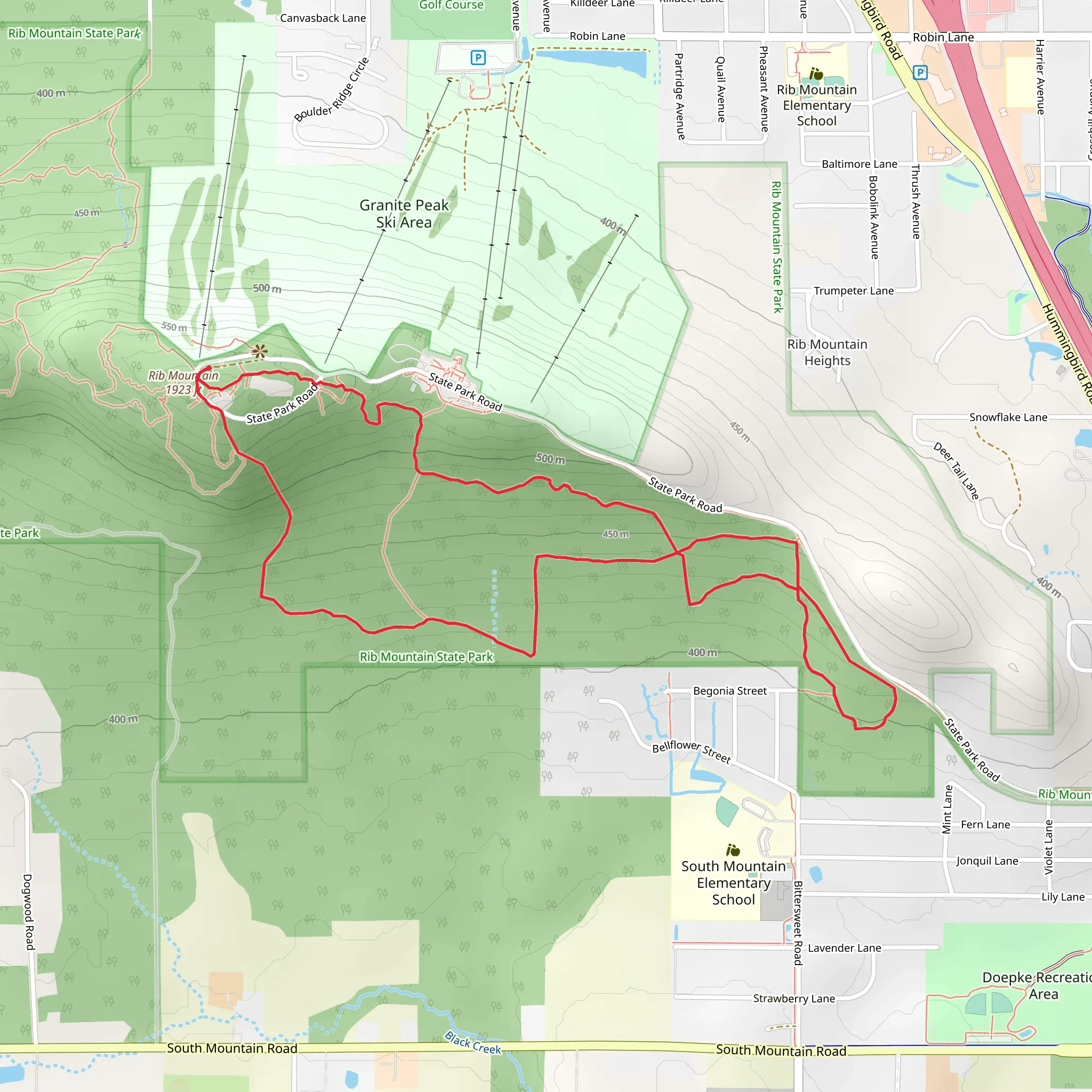 Rib Mountain - Yellow Trail mobile static map