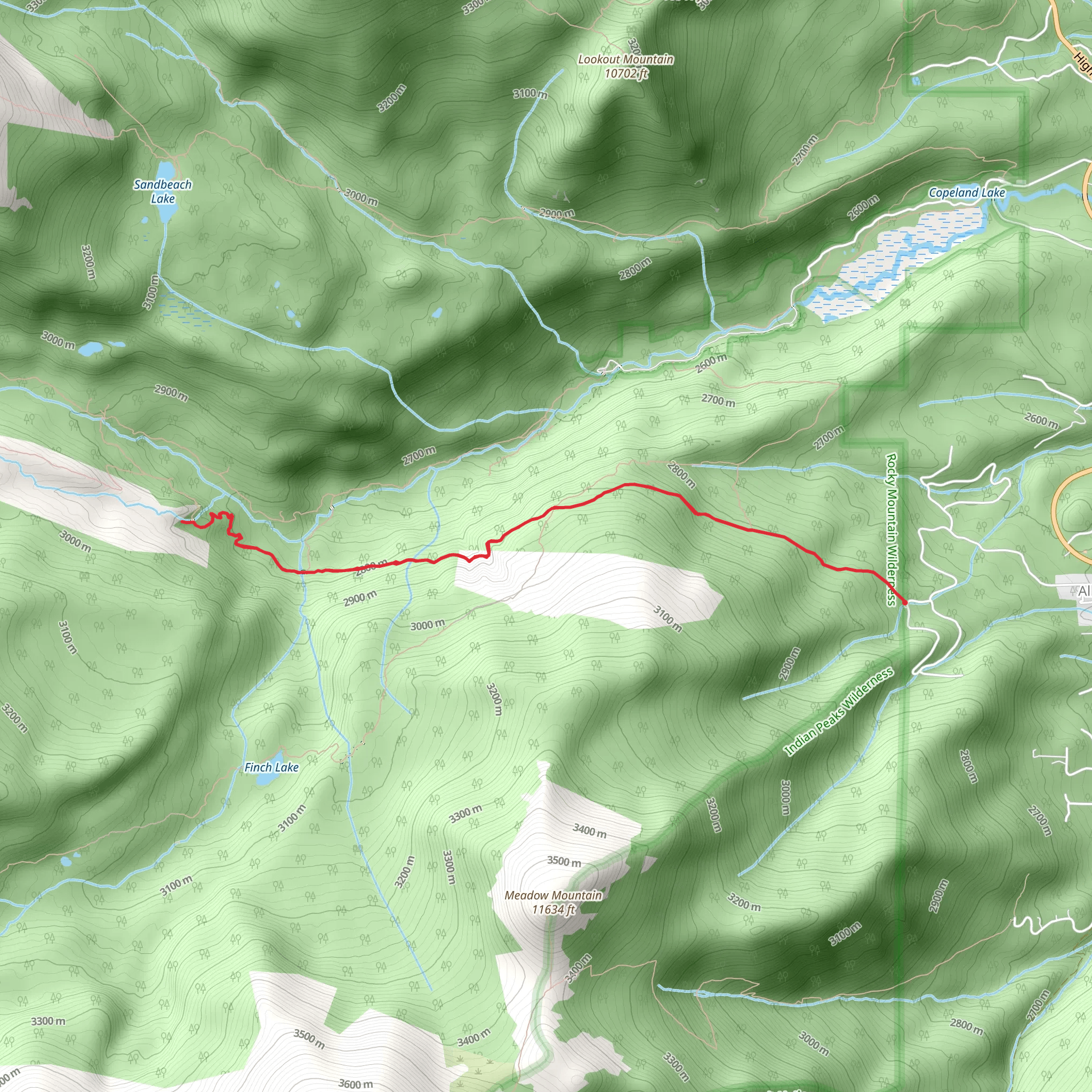 Ouzel Creek via Finch Lake - Pear Lake Trail mobile static map