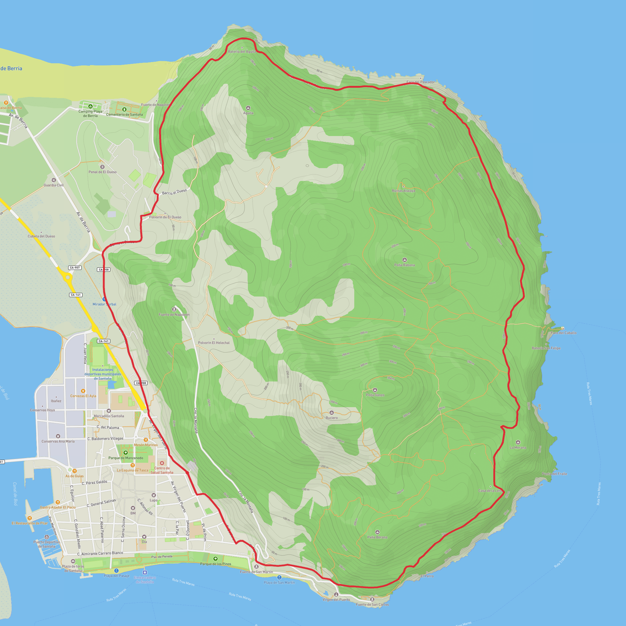 Faro del Caballo, Faro del Pescador, Punta de Pescador and Punta del Aguila Loop mobile static map