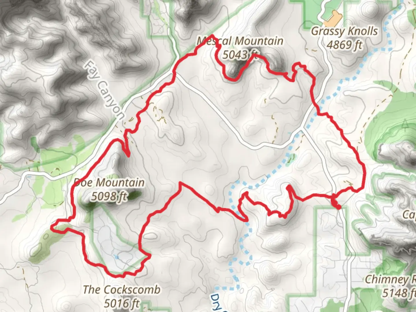 An image depicting the trail Anaconda, Cockscomb and Deadman's Pass Loop Trail and its surrounding area.