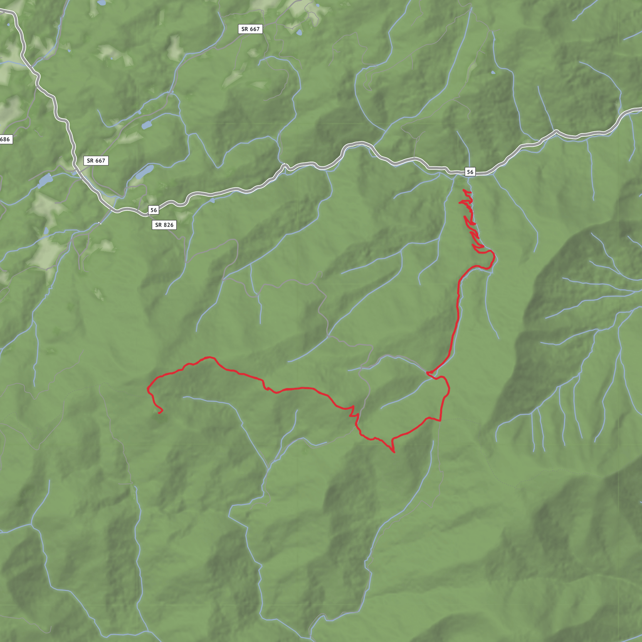 Down the Falls, Up the Falls to Spy Rock then back to High Meadows Parking mobile static map