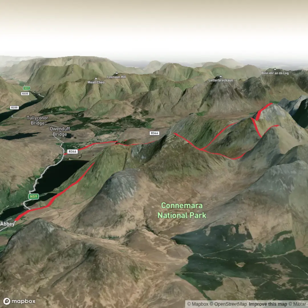 An image depicting the trail Glencorbet_Horseshoe_Kylemore_1 and its surrounding area.