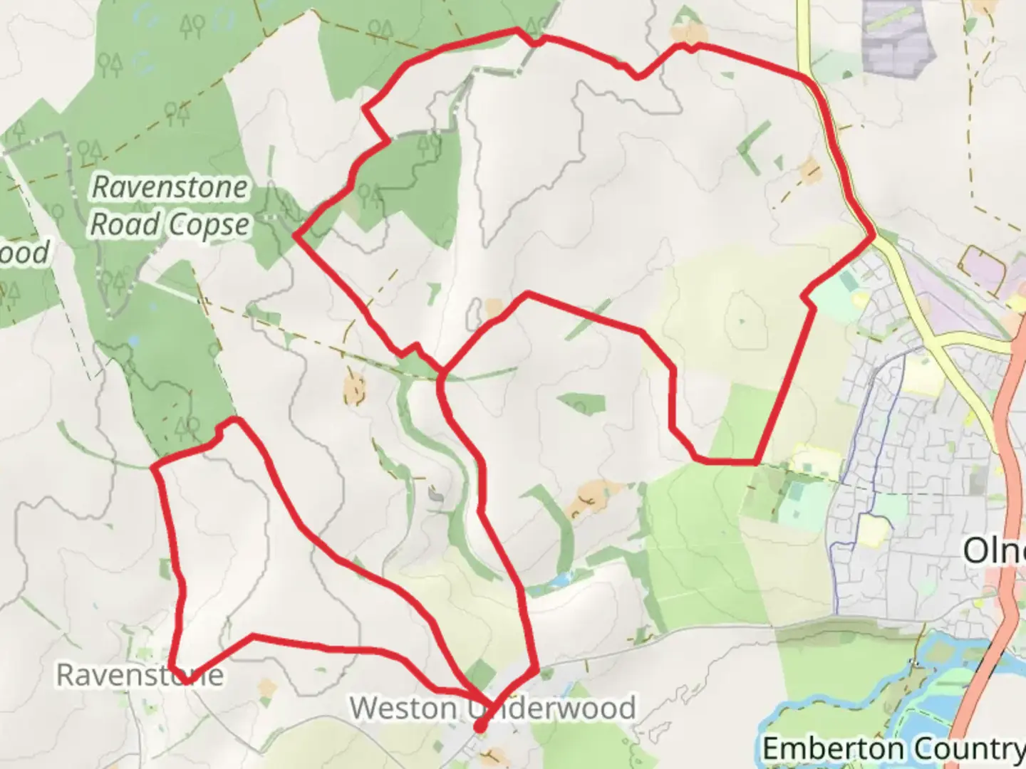 An image depicting the trail Kilwick Wood, Olney Country Park and Milton Keynes Boundary Walk and its surrounding area.