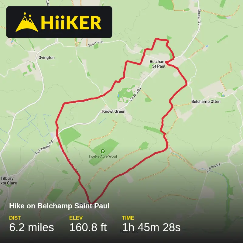 A map preview of the recording Hike on Belchamp Saint Paul.