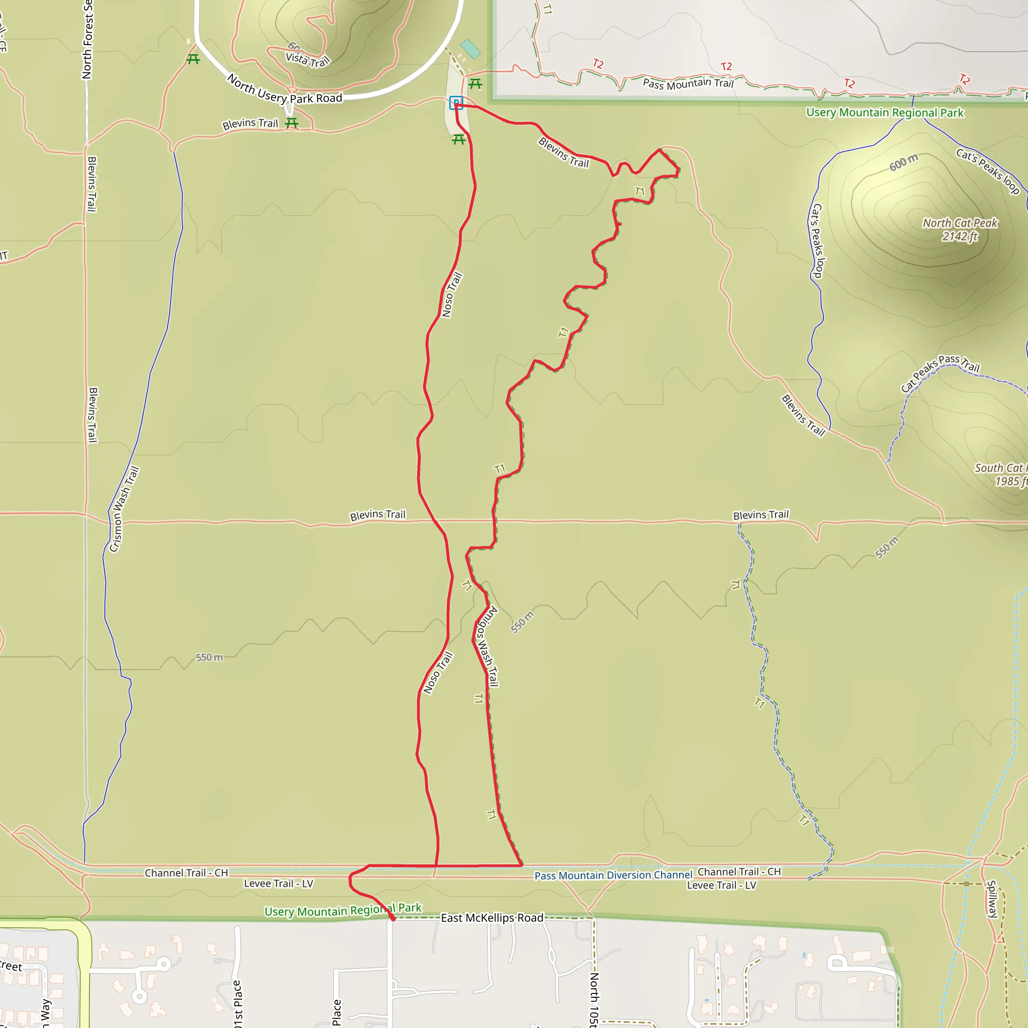Amigos Wash and Noso Loop Trail mobile static map
