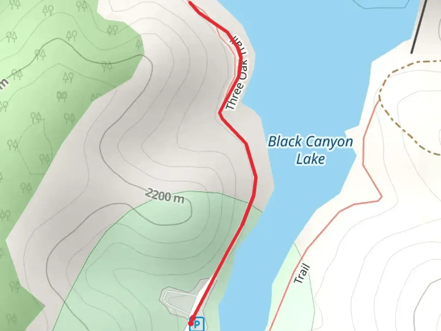 An image depicting the trail Three Oaks Trail and its surrounding area.