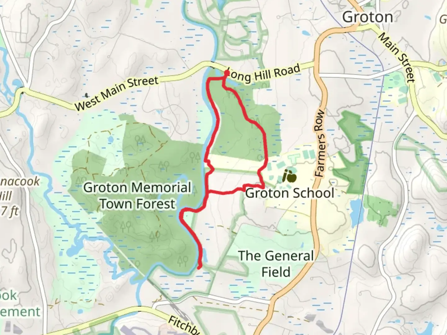 An image depicting the trail James Brook via West Groton Tour and Sabina Woods Loop and its surrounding area.