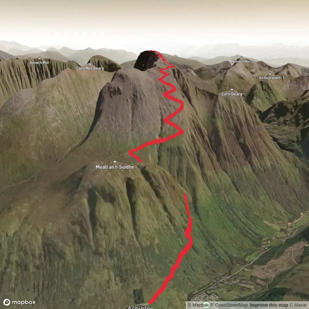 An image depicting the trail Ben Nevis 3 peaks and its surrounding area.