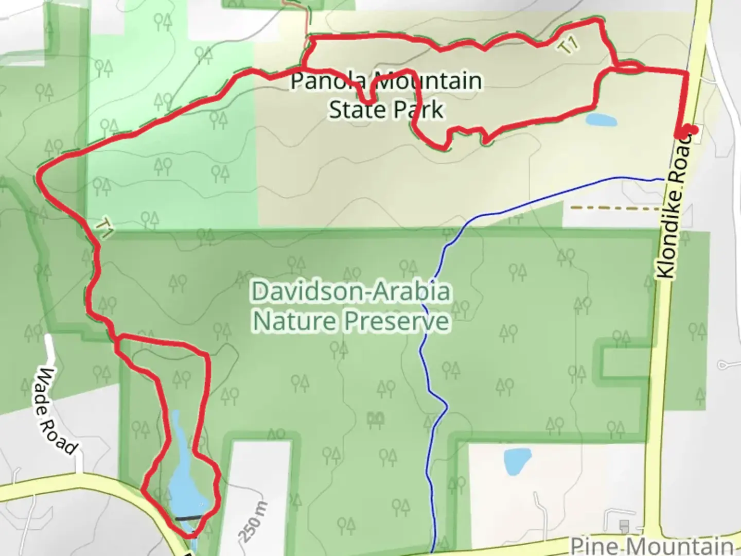 An image depicting the trail Meadow Trail, Woodland Trail and Purple Mark Trail and its surrounding area.