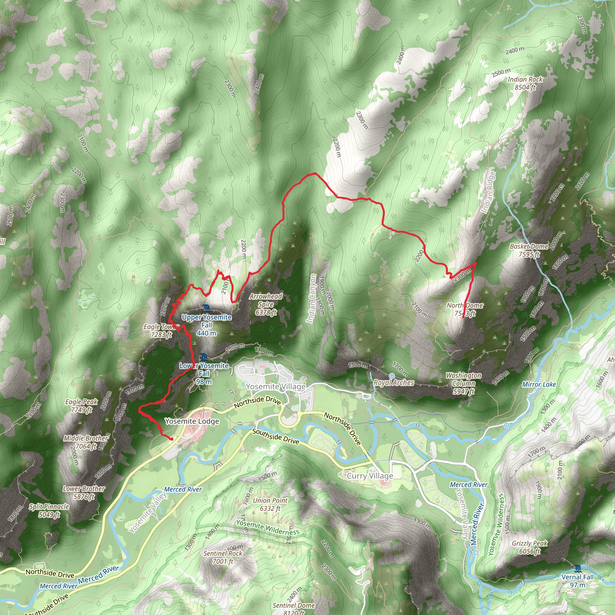 North Dome via North Rim Trail mobile static map