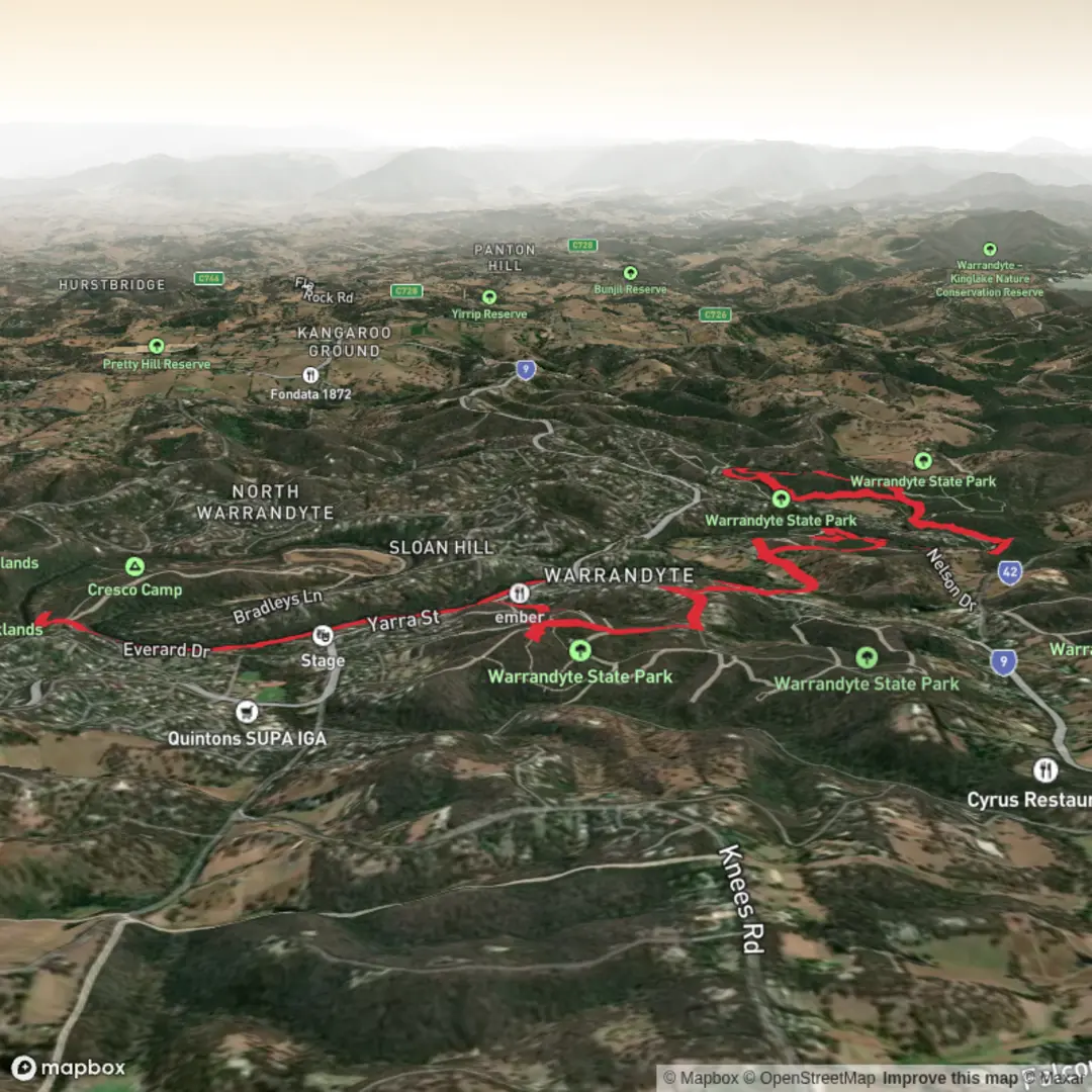 An image depicting the trail Warrandyte State Park Loop and its surrounding area.
