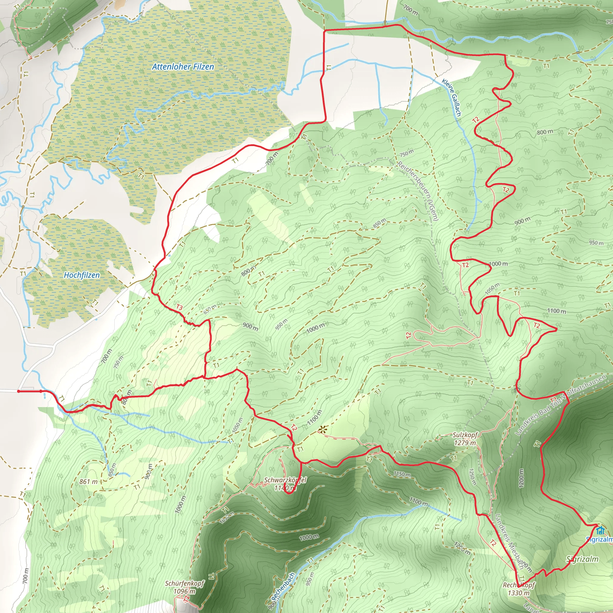 Schwarzkopfel and Rechelkopf Loop via Lehen mobile static map