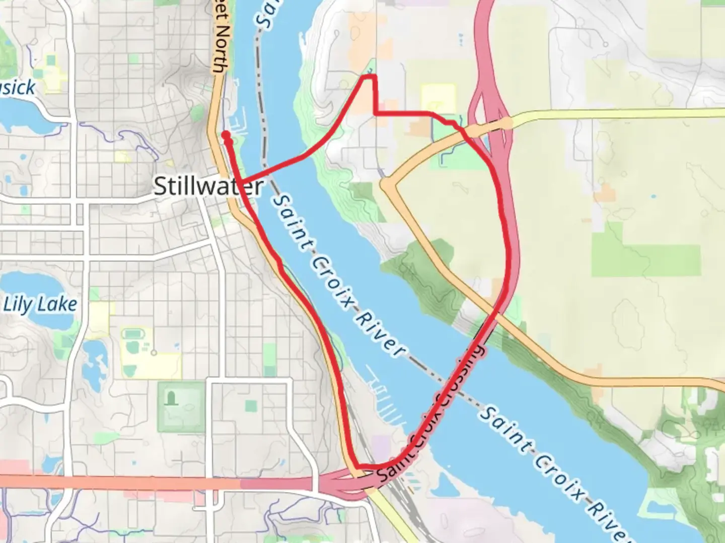 An image depicting the trail Kolliner Park via Saint Croix Crossing Loop Trail and its surrounding area.