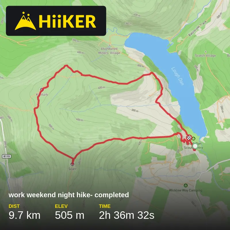 A map preview of the recording work weekend night hike- completed.