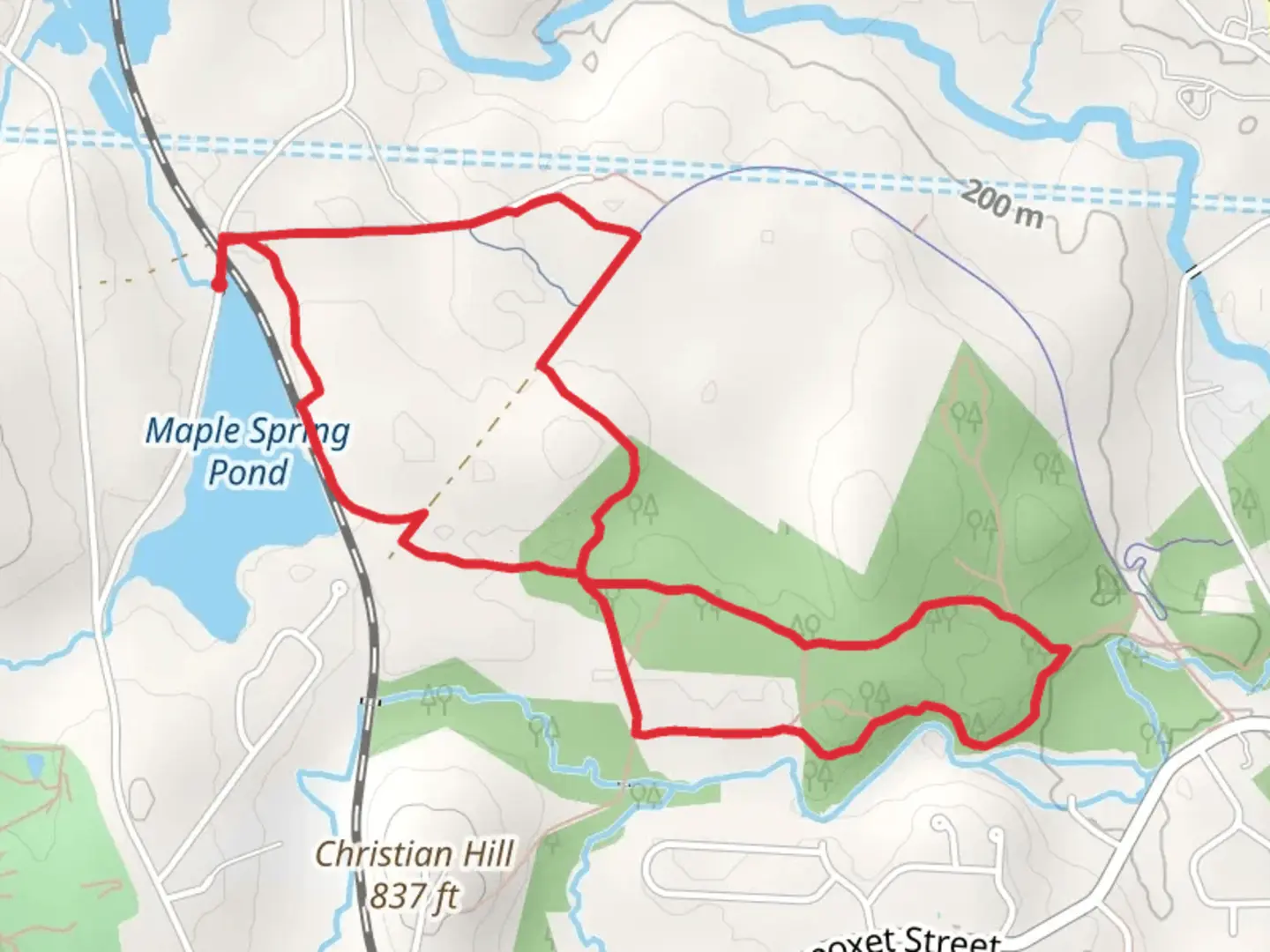 An image depicting the trail Maple Spring Pond and Cobb Street Loop Trail and its surrounding area.