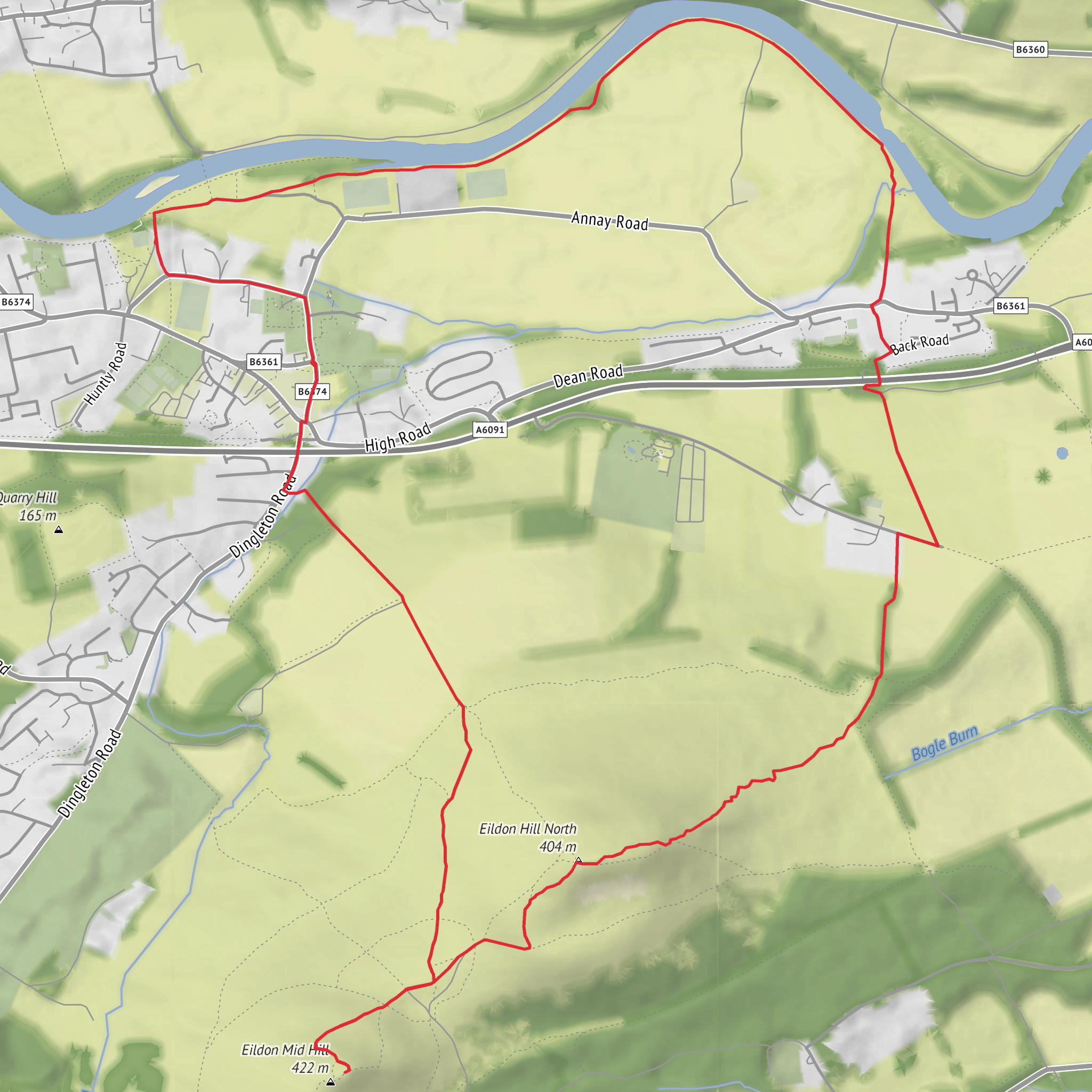 River Tweed. Roman Signal Fort, Eildon Mild Hill and Eildon Hill North Loop mobile static map