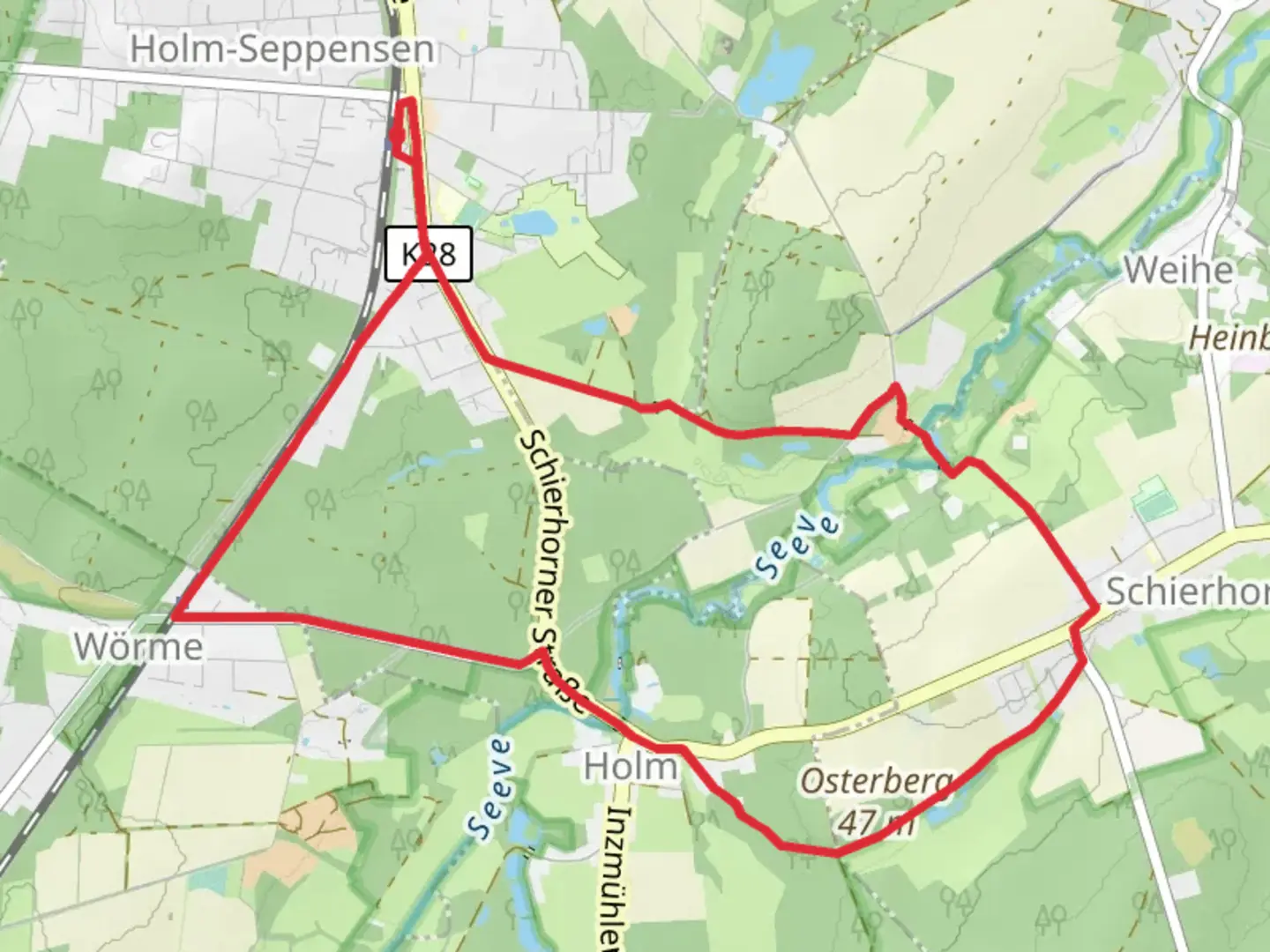 An image depicting the trail Ho-Se Blauer Rundwanderweg and its surrounding area.