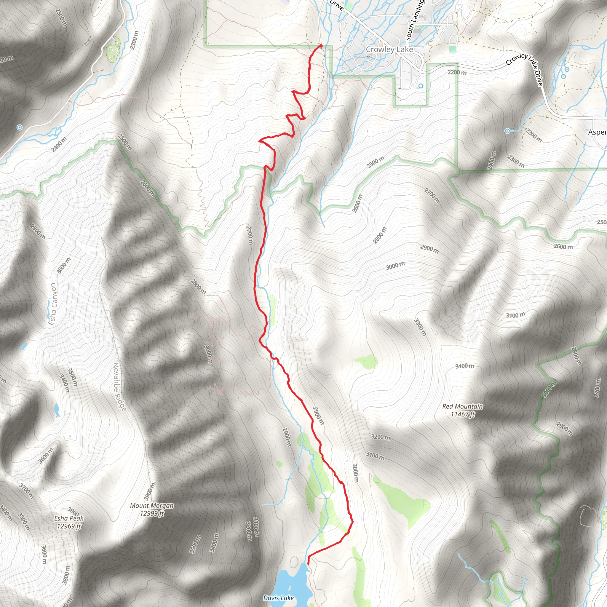 Davis Lake via Hilton Creek Trail mobile static map