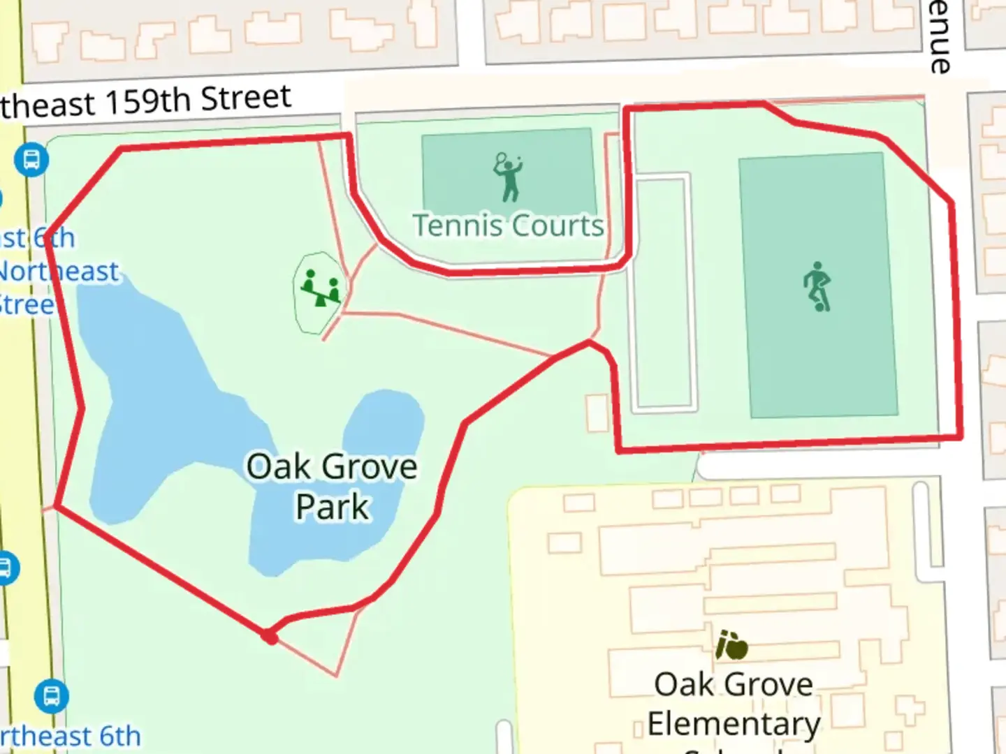 An image depicting the trail Oak Grove Park Loop and its surrounding area.
