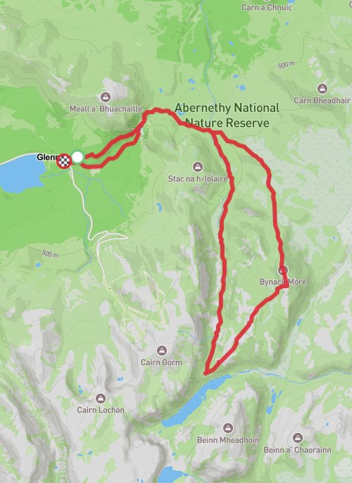 Hike on Bynack More and Saddle from Glenmore mobile static map