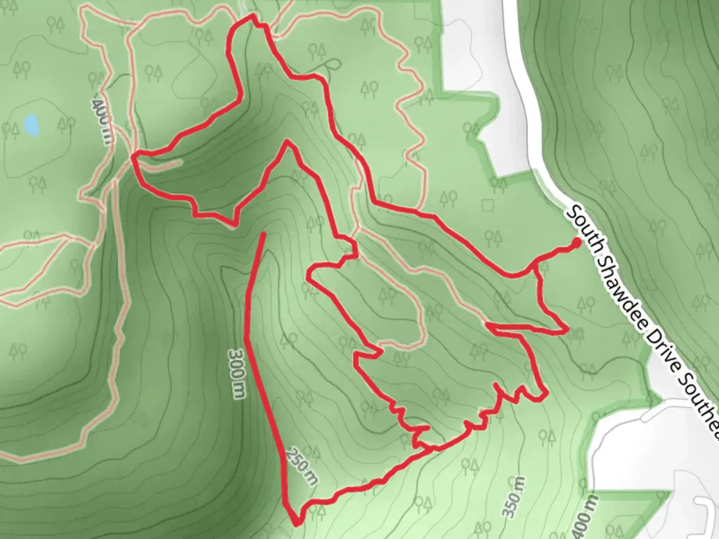 An image depicting the trail Talus, Talus Connector and Alum Hollow Loop Trail and its surrounding area.