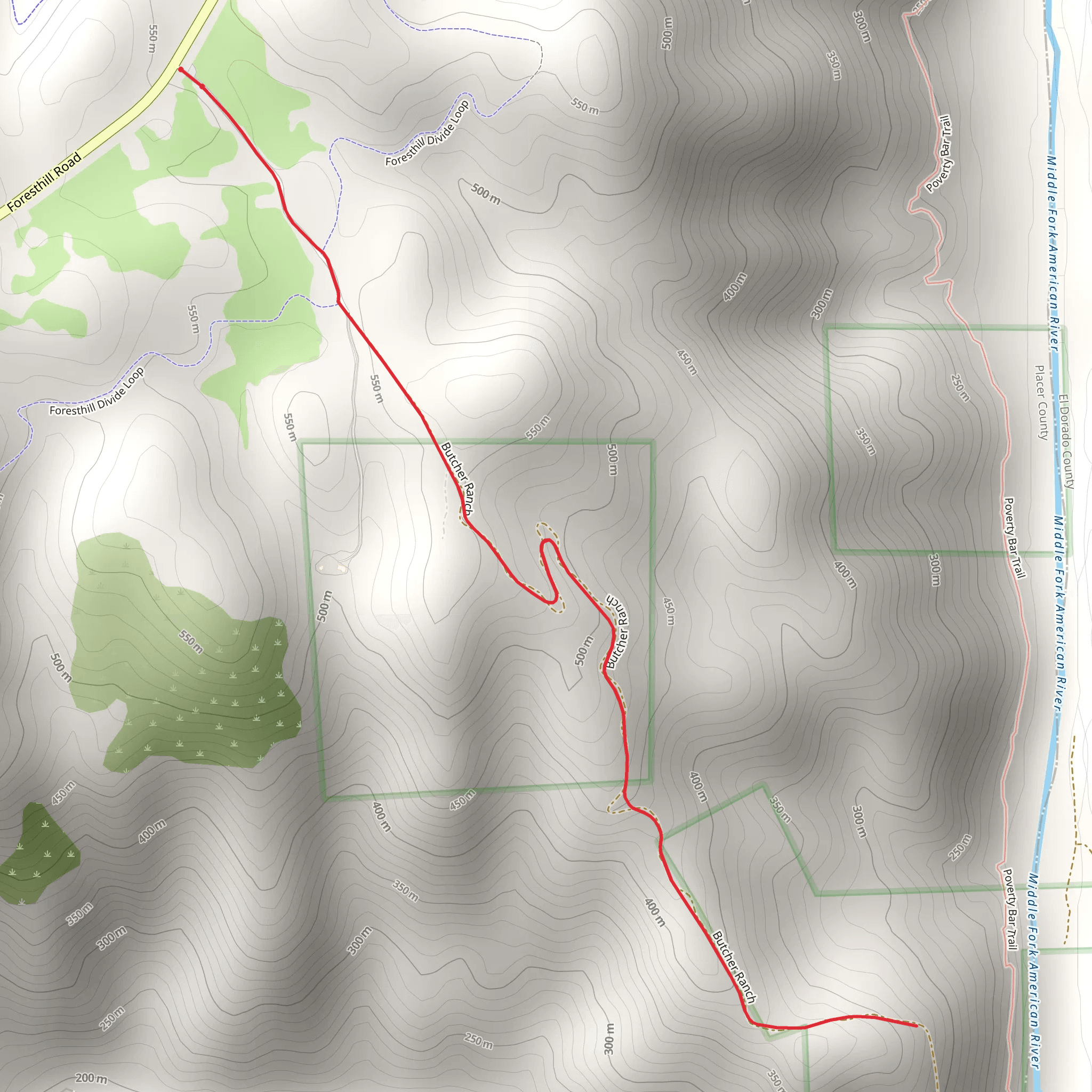 Butcher Ranch Out and Back mobile static map