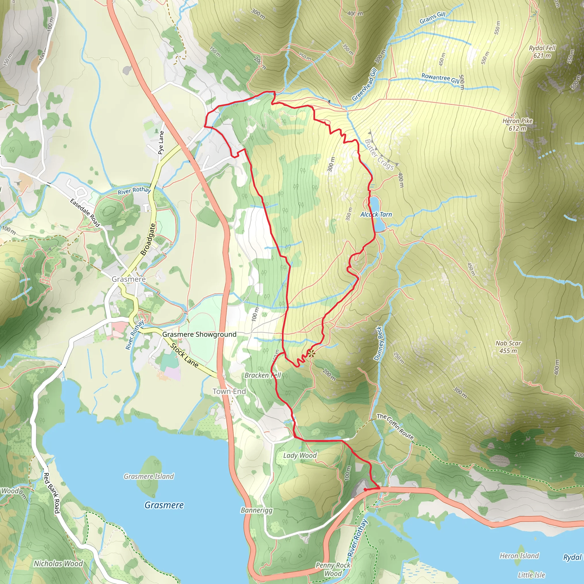 Alcock Tarn and Greenhead Gill Loop mobile static map