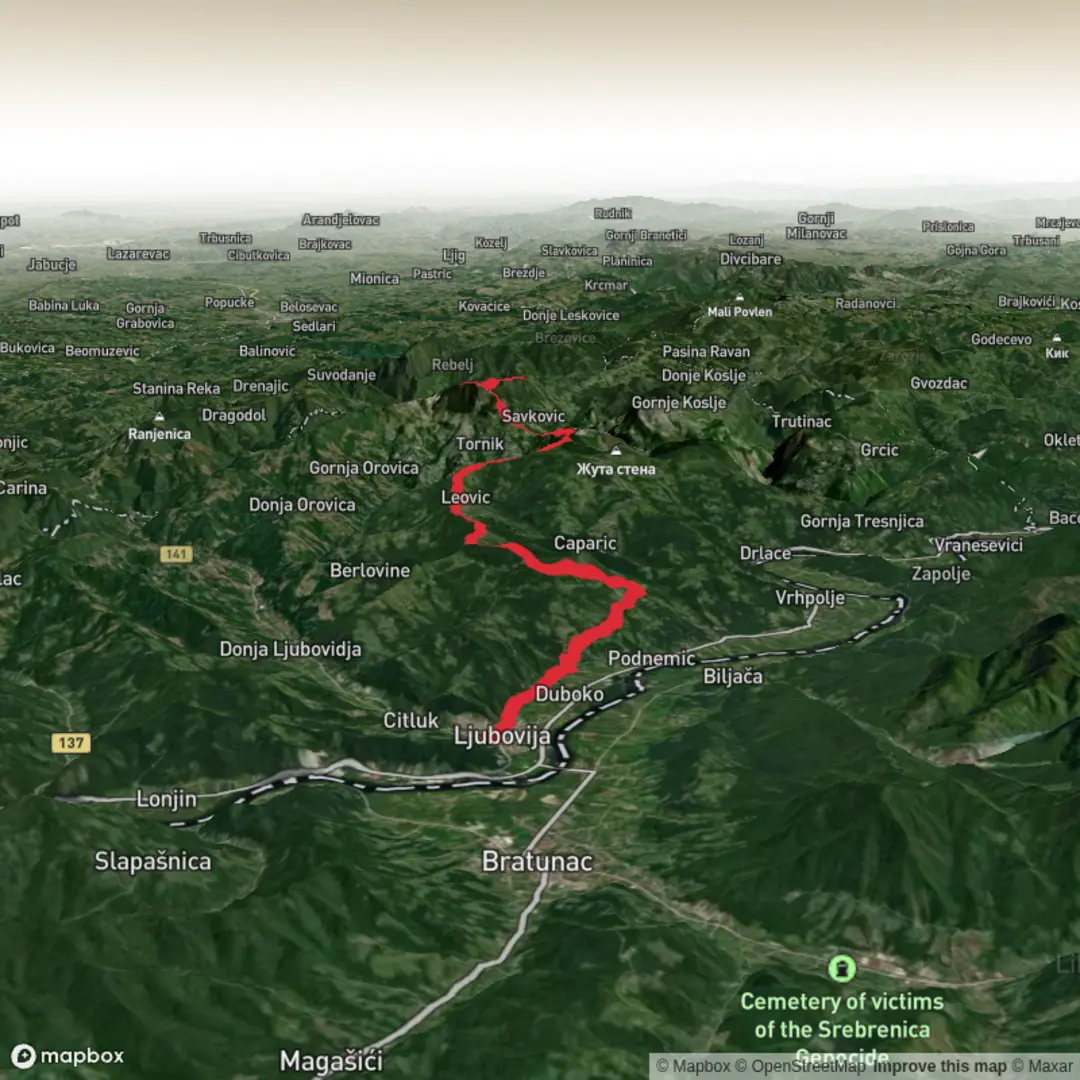 An image depicting the trail Ljubovija - Tornička Bobija and its surrounding area.