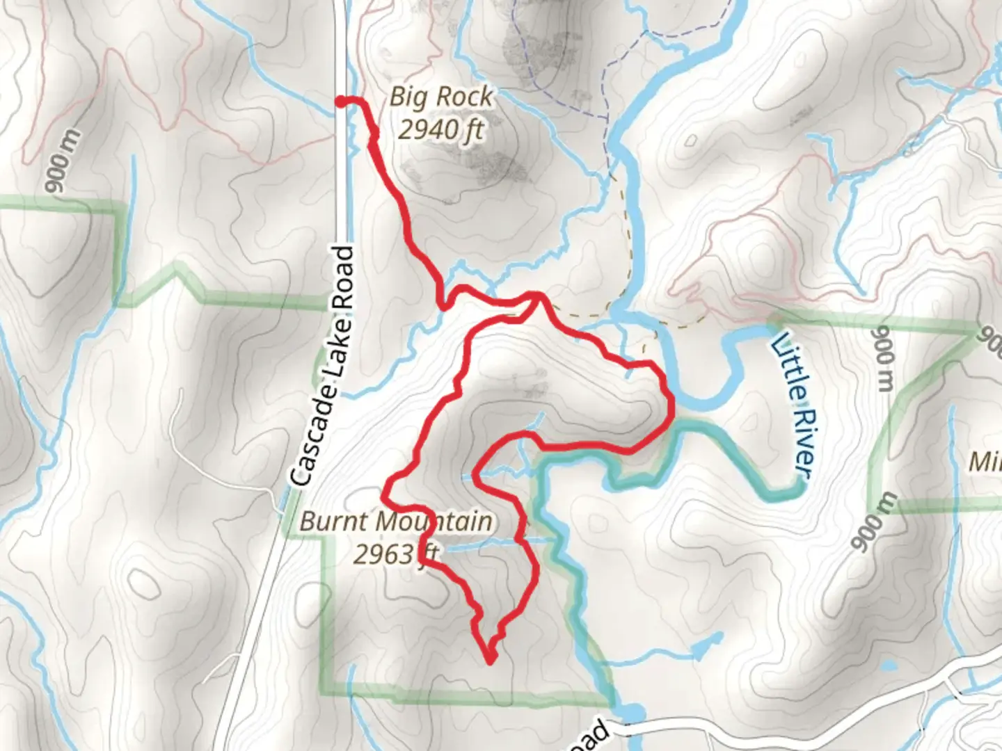 An image depicting the trail Corn Mill Shoals and Burnt Mountain Loop Trail and its surrounding area.
