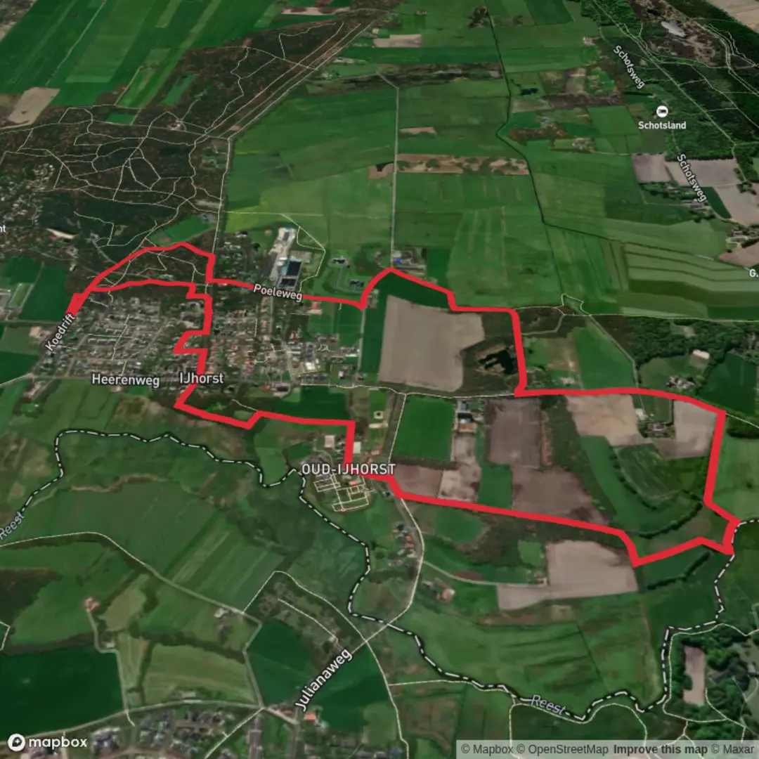 An image depicting the trail Kuirpad Ijhorst Bruin Loop and its surrounding area.