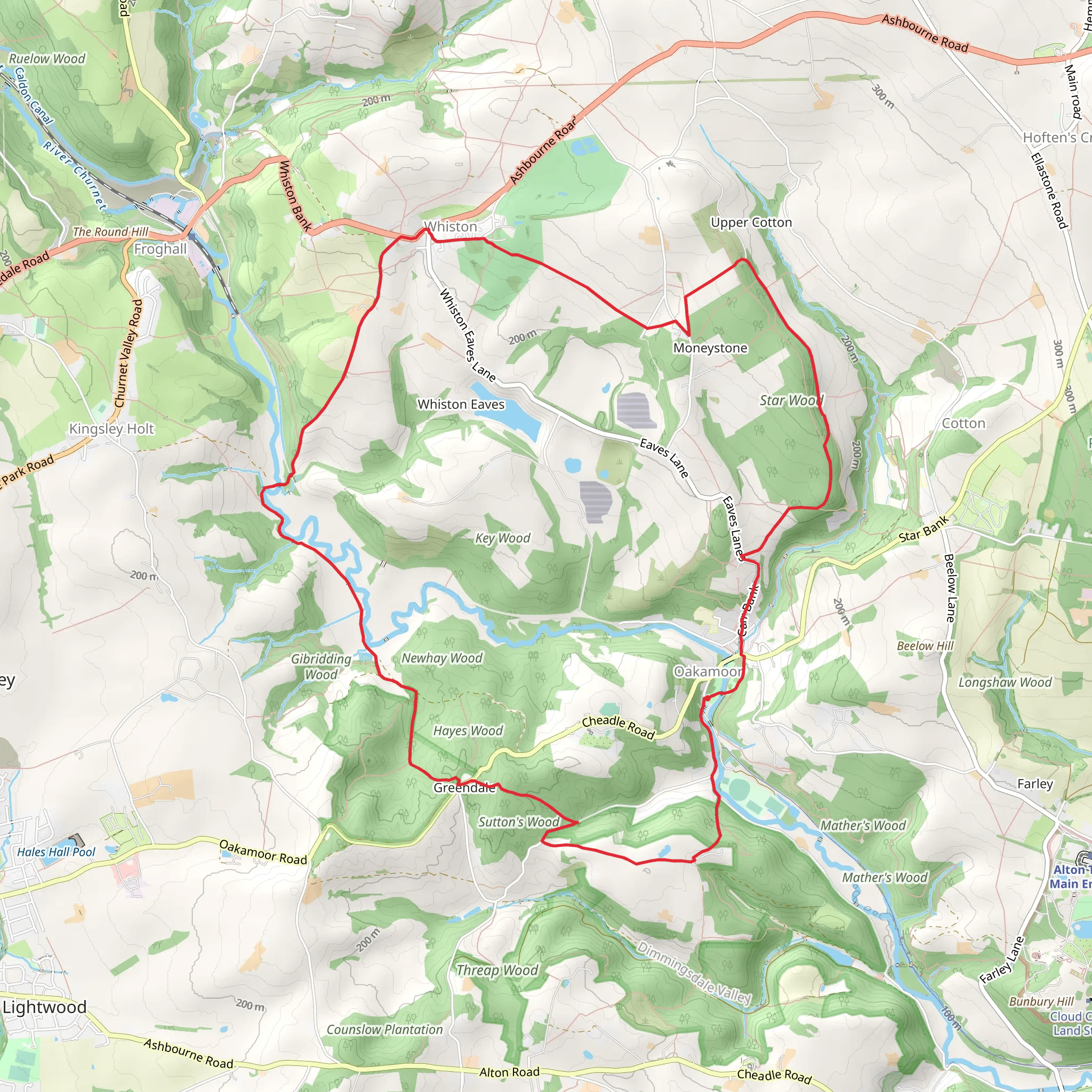 Star Wood and Hayes Wood Loop via Churnet Way mobile static map