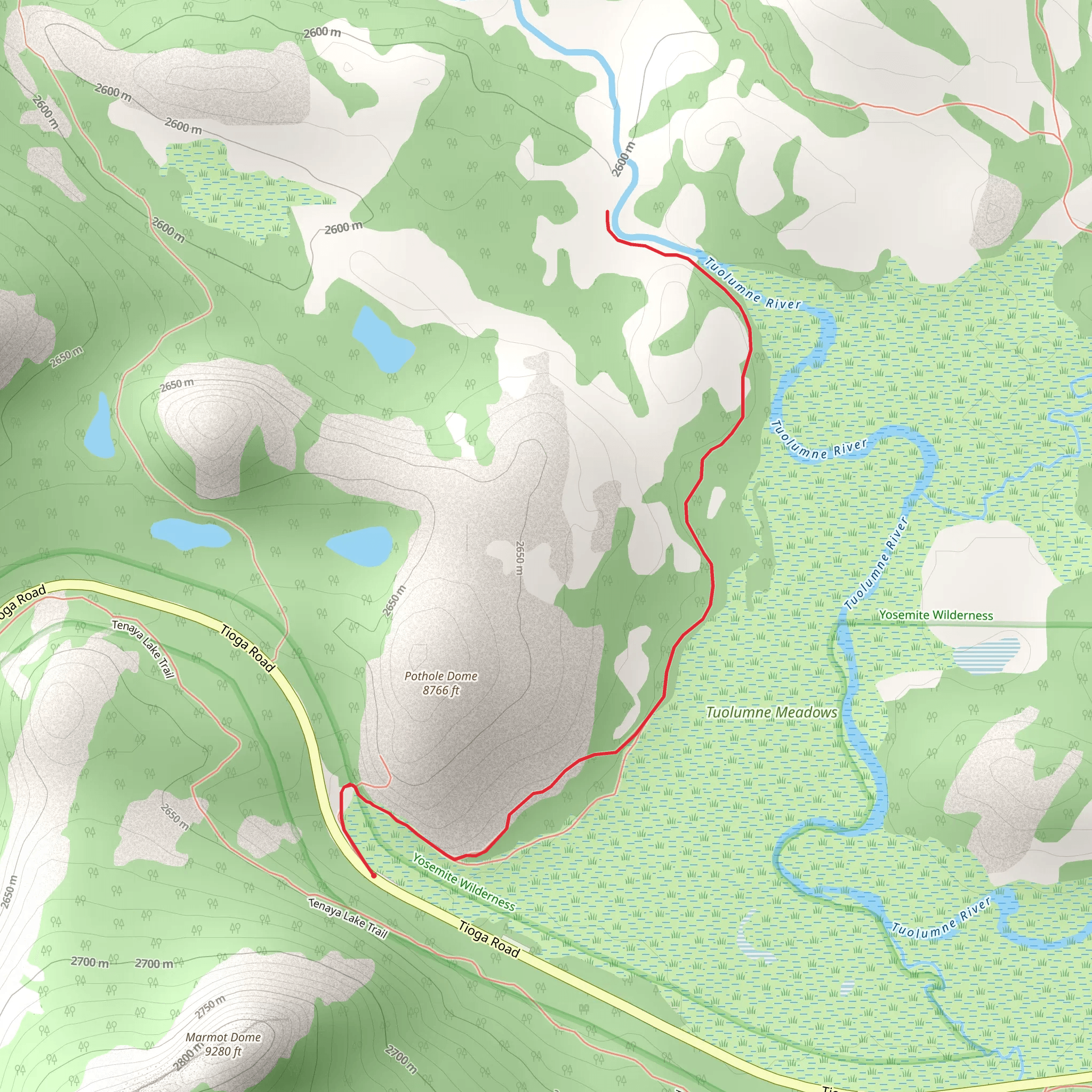 Pothole Dome and Tuolumne River mobile static map