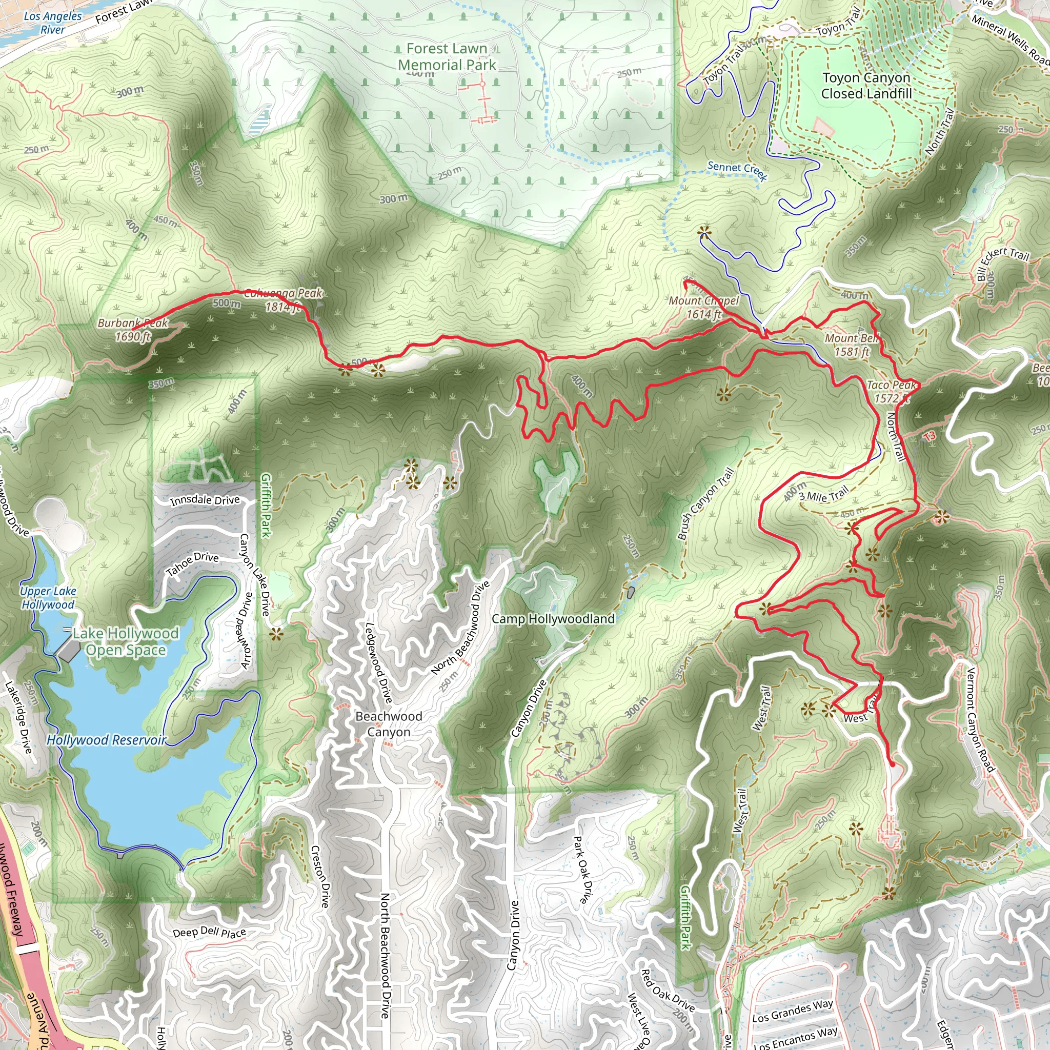 Mount Hollywood, Mount Baby Bell and Burbank Peak Loop mobile static map