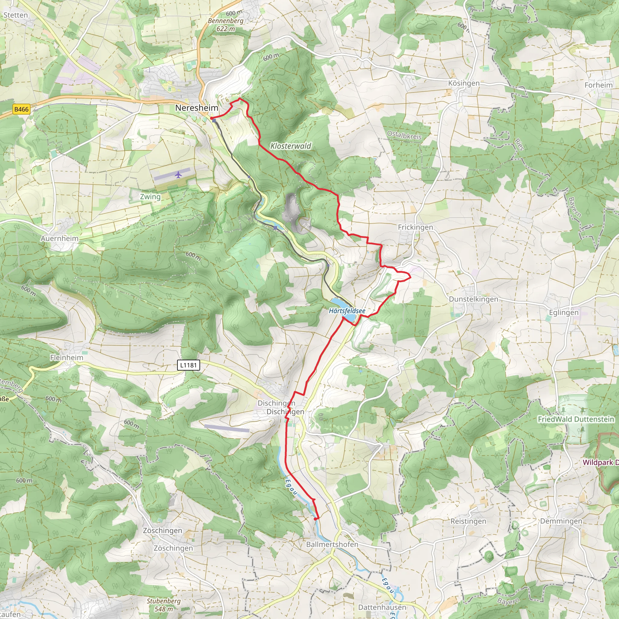 Neresheim to Ballmertshofen via Härtsfeldsee and Albschaeferweg mobile static map