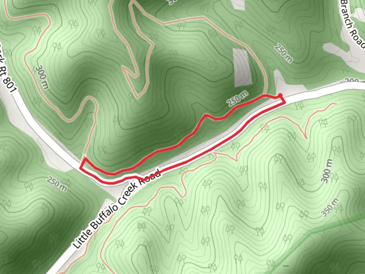 An image depicting the trail Little Buffalo Creek Road Loop and its surrounding area.