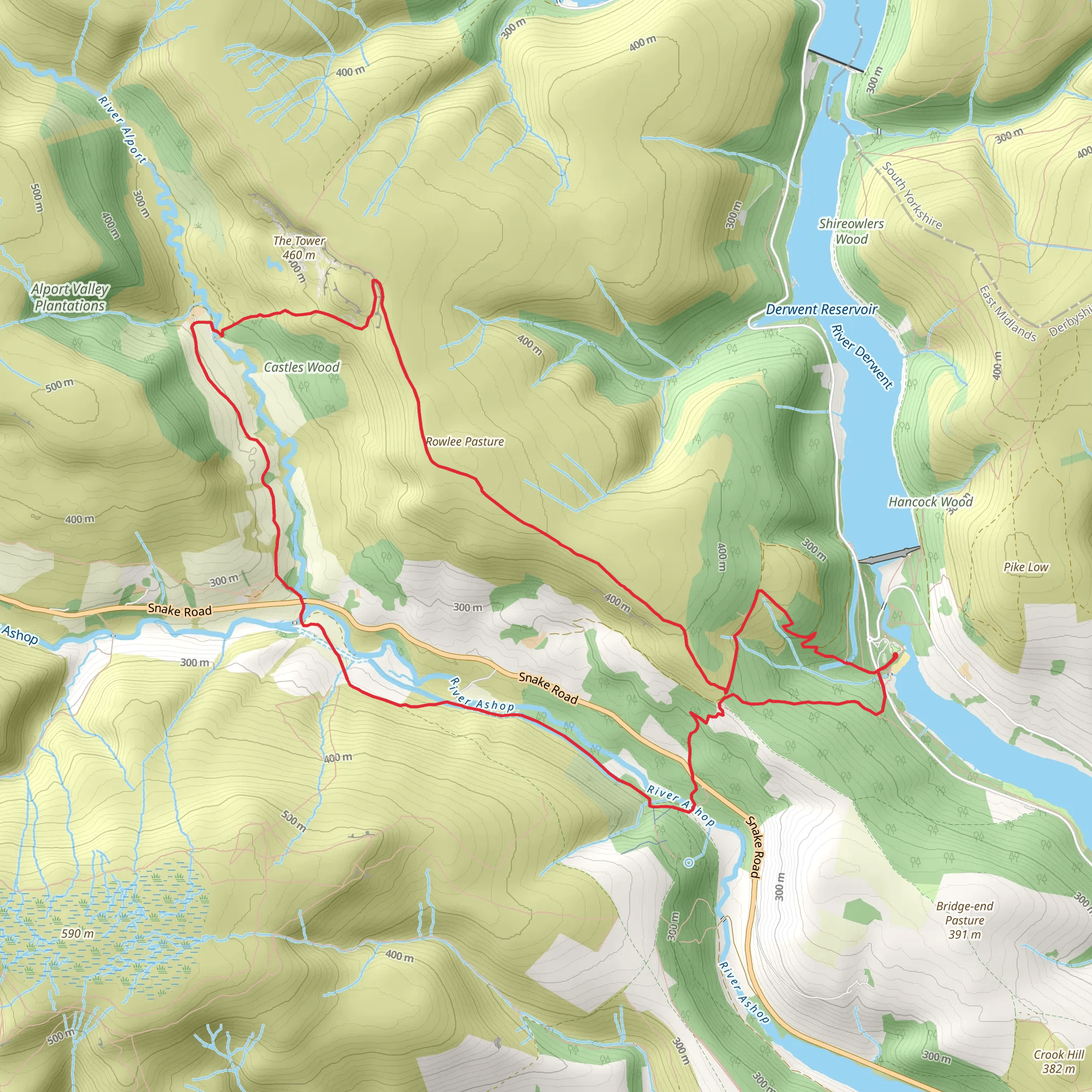 Alport Castles and Woodlands Valley from Fairholmes mobile static map
