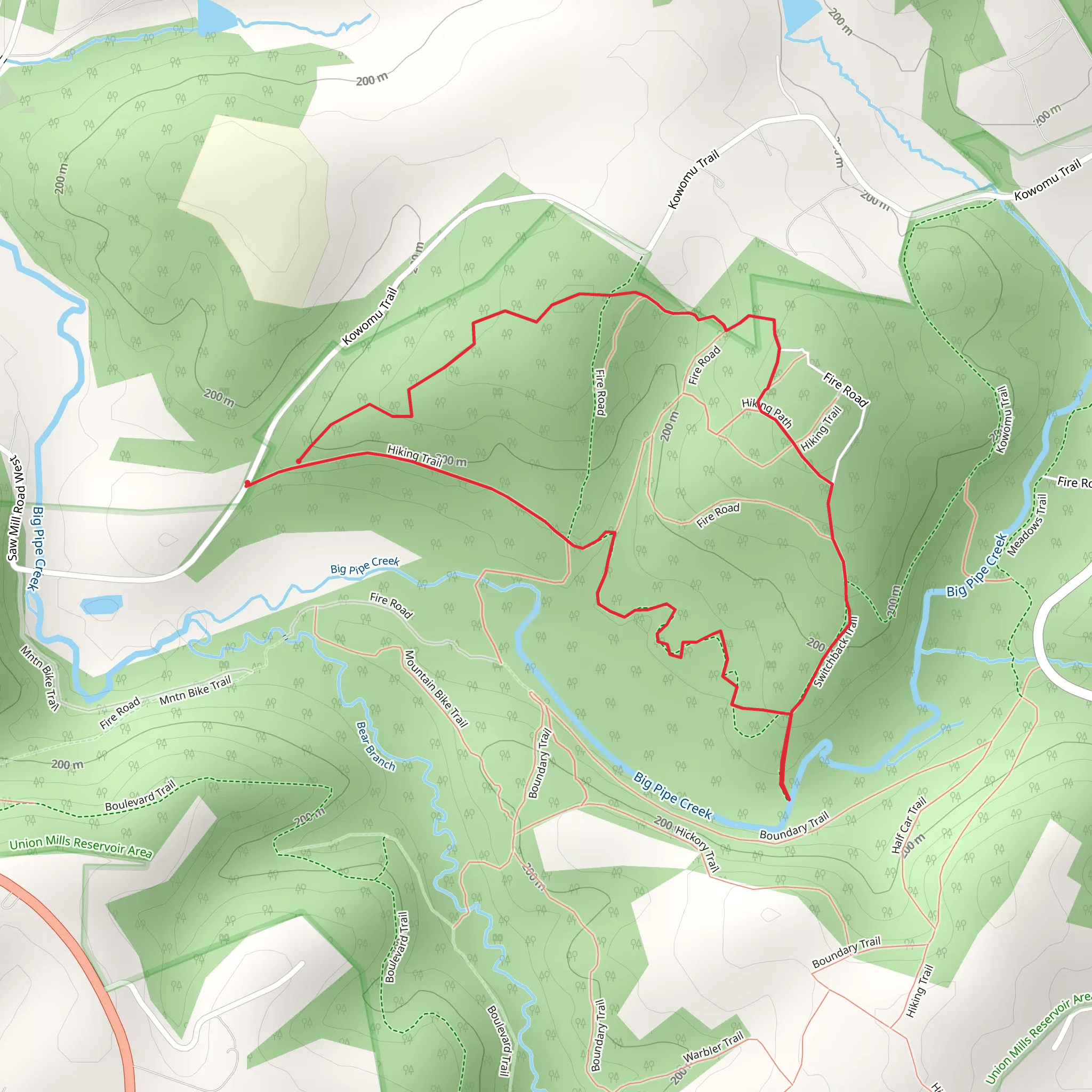 Hiking Trail and Switchback Trail Loop mobile static map