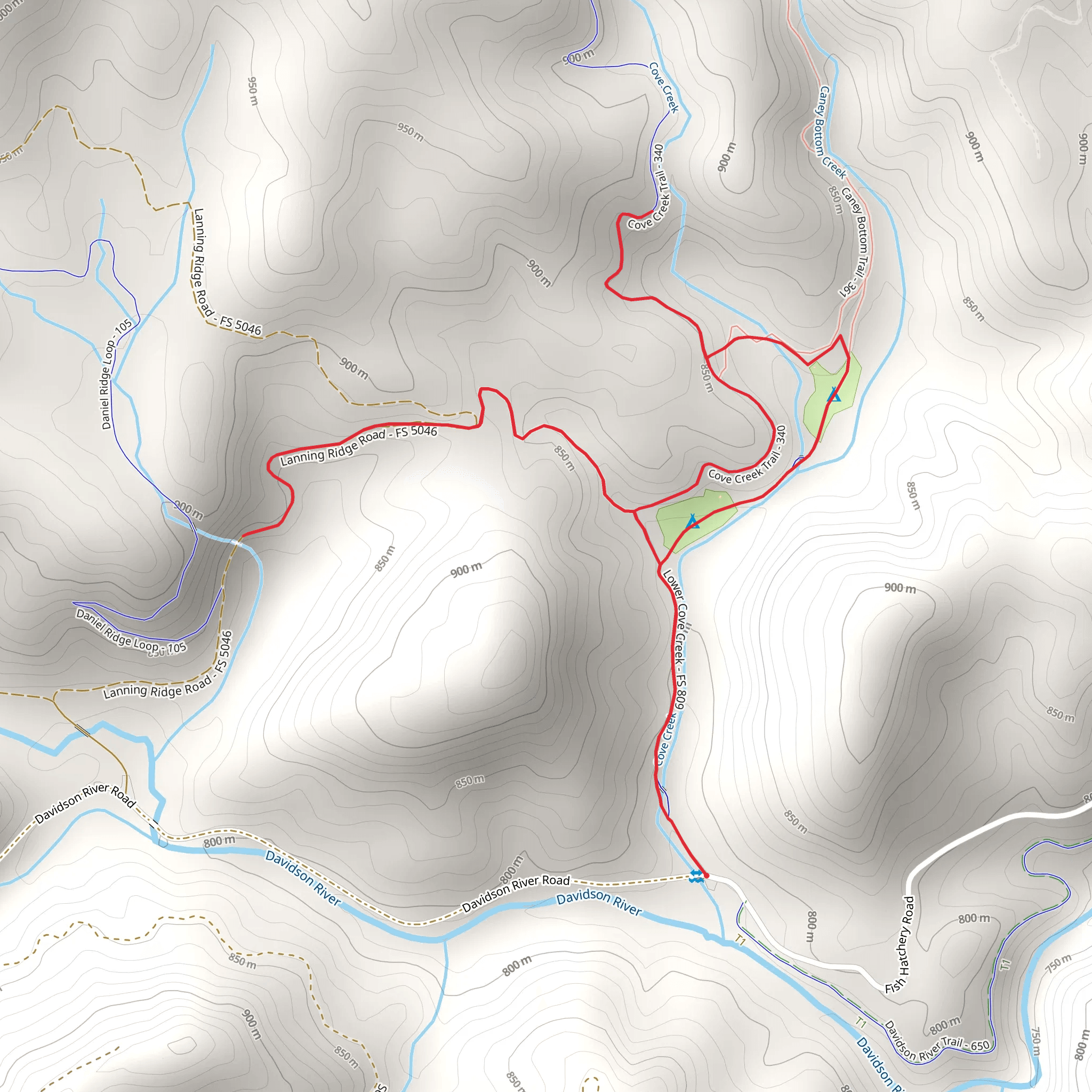 Lanning Ridge Road and Cove Creek Loop Trail mobile static map