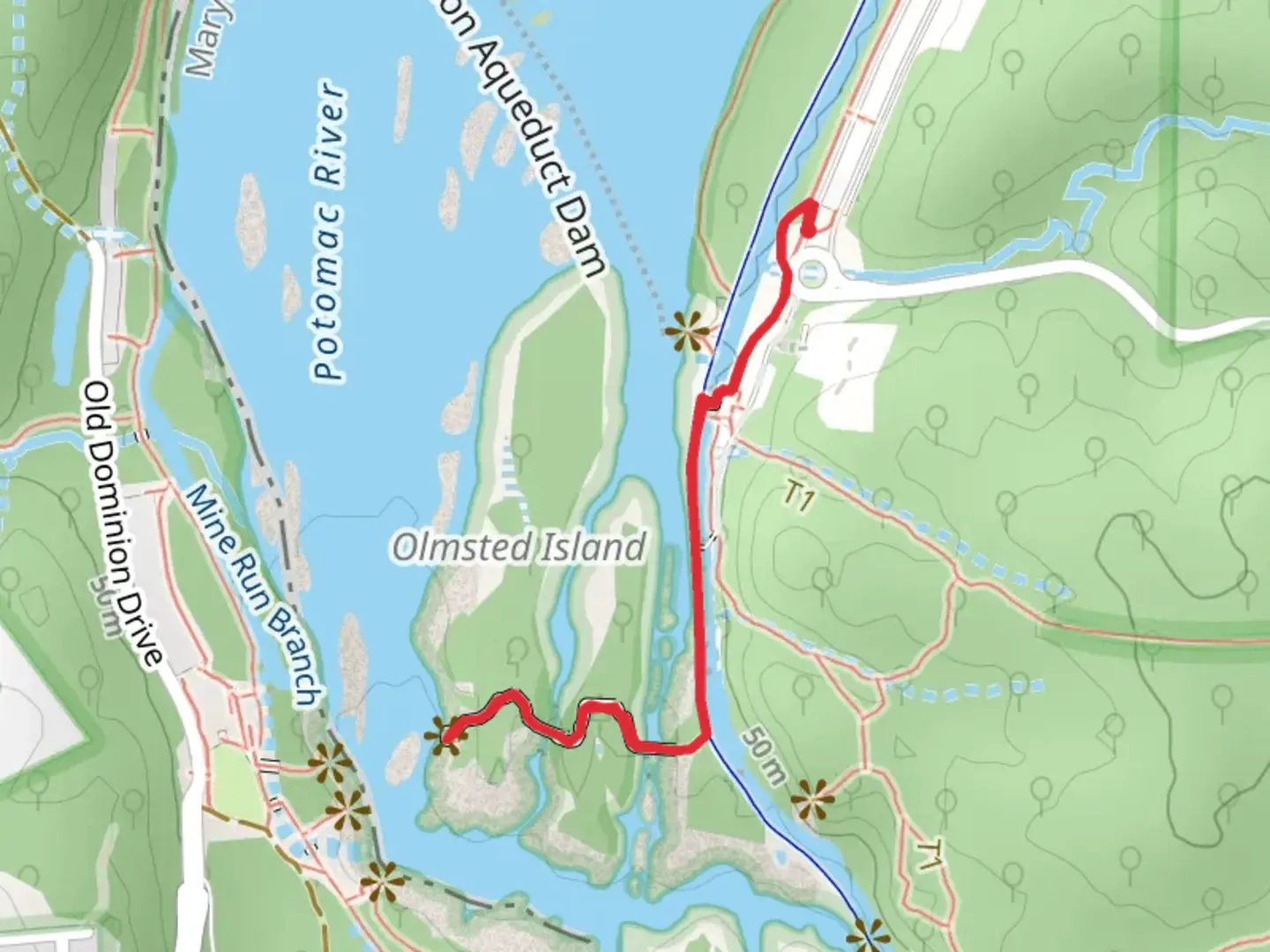An image depicting the trail Great Falls Overlook and Chesapeake and Ohio Canal Trail and its surrounding area.
