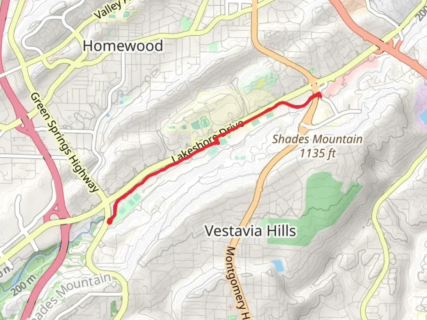 An image depicting the trail Shades Creek Greenway - Lakeshore Trail and its surrounding area.