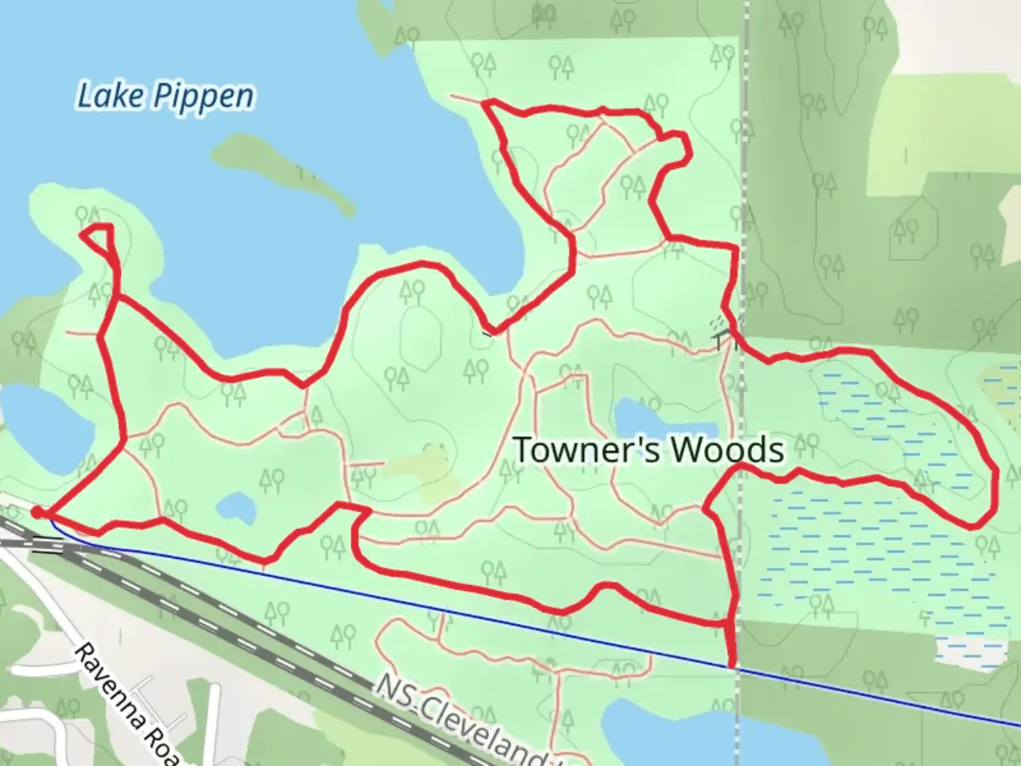 An image depicting the trail Ski Trail Loop from Lake Pippen and its surrounding area.
