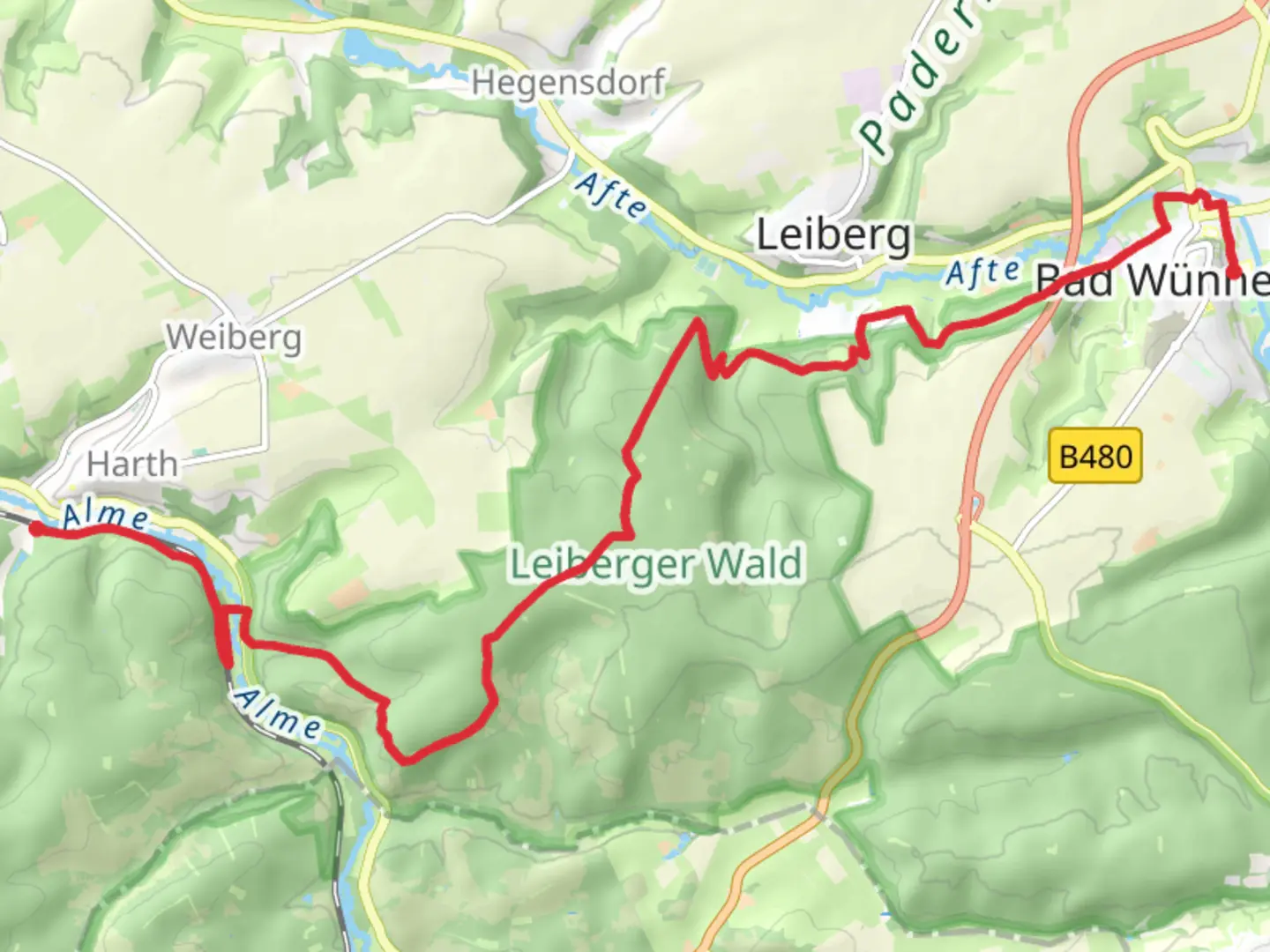 An image depicting the trail Bad Wunnenberg to Ringelstein Walk and its surrounding area.