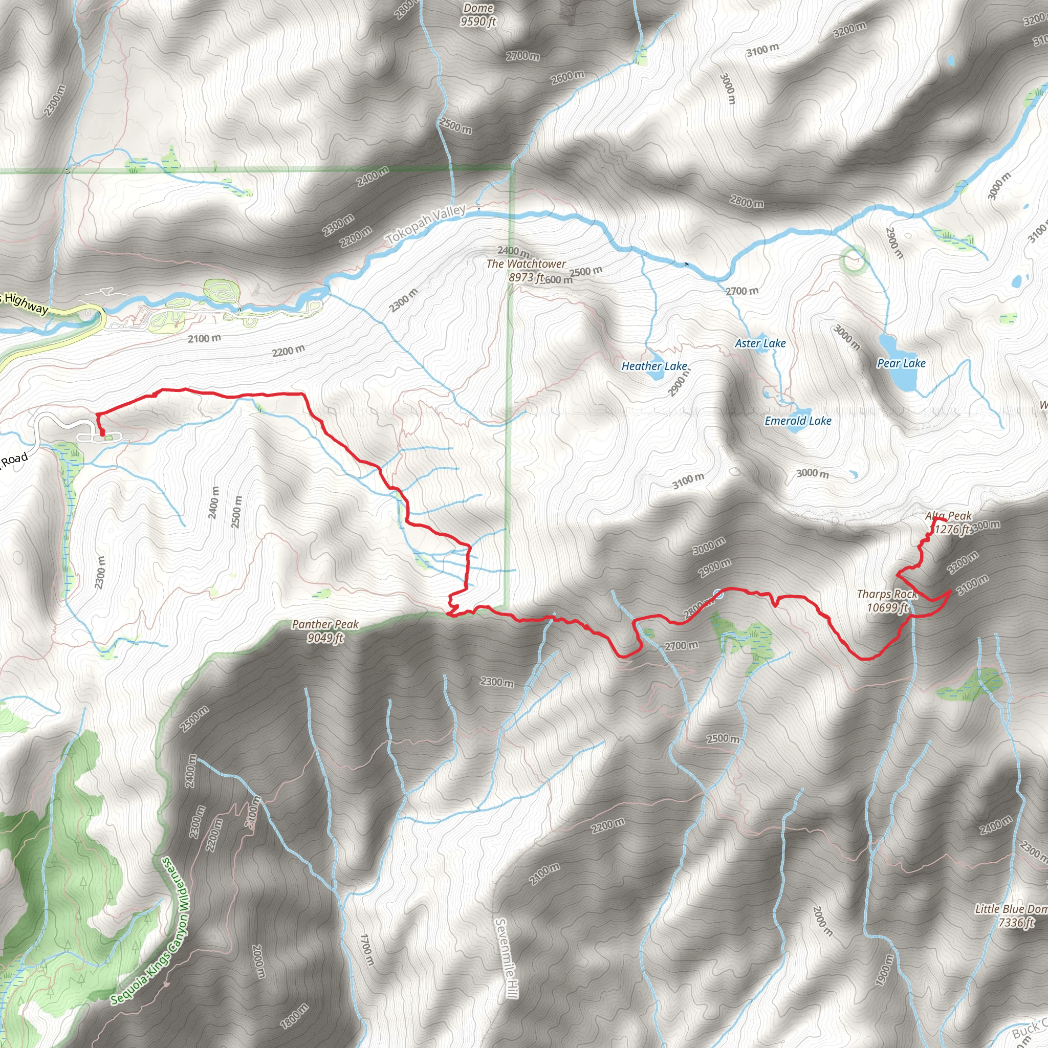 Alta Peak via Lakes, Panther Gap and Alta Trail mobile static map