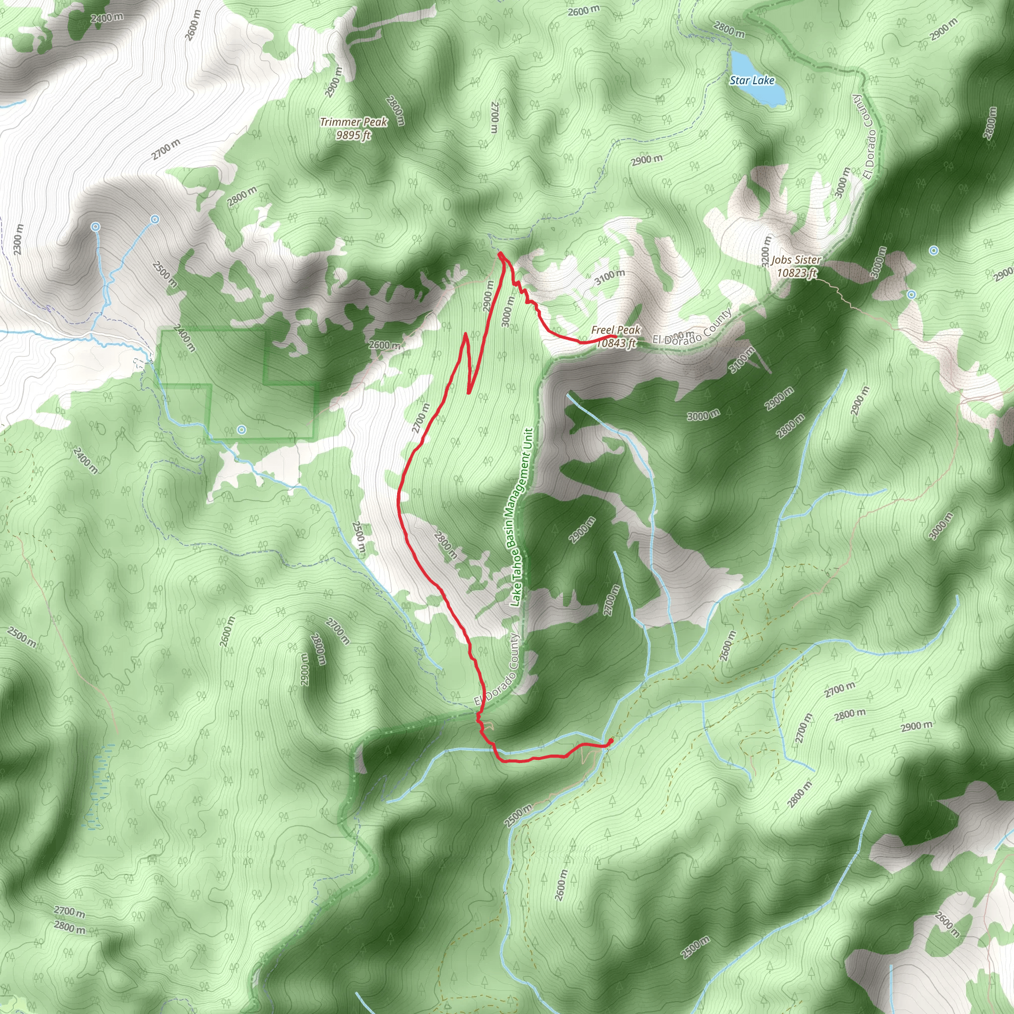 Freel Peak via Horse Meadows and Tahoe Rim Trail mobile static map