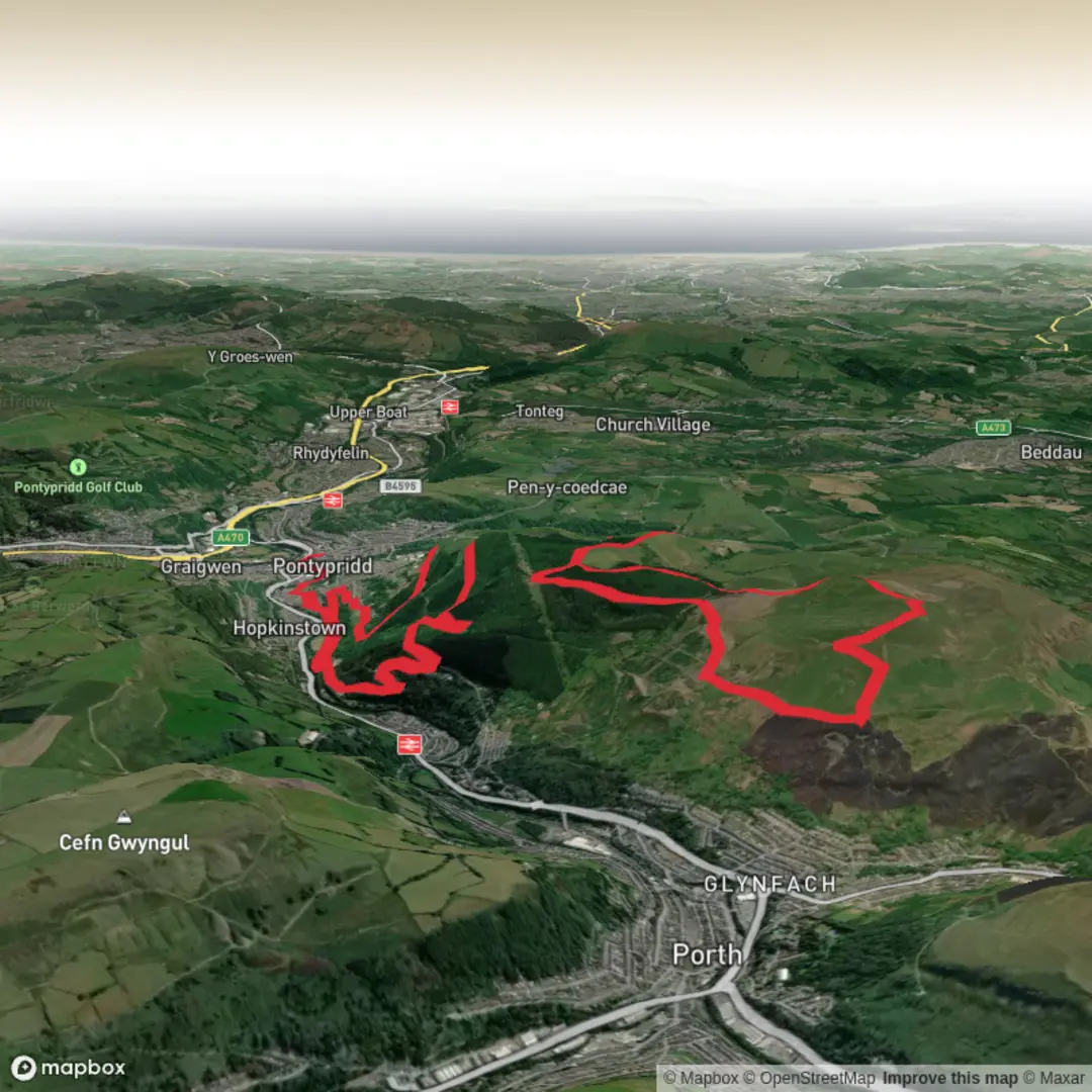An image depicting the trail Pontypridd Mynydd Mount and its surrounding area.