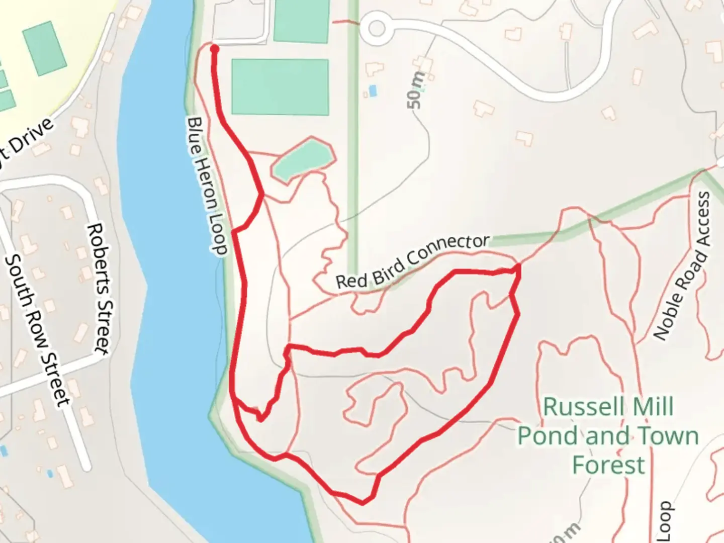An image depicting the trail Blue Heron Loop and its surrounding area.