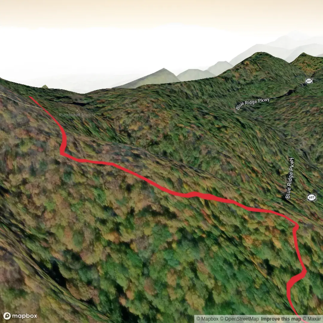 An image depicting the trail Punch Bowl Shelter Trail and its surrounding area.