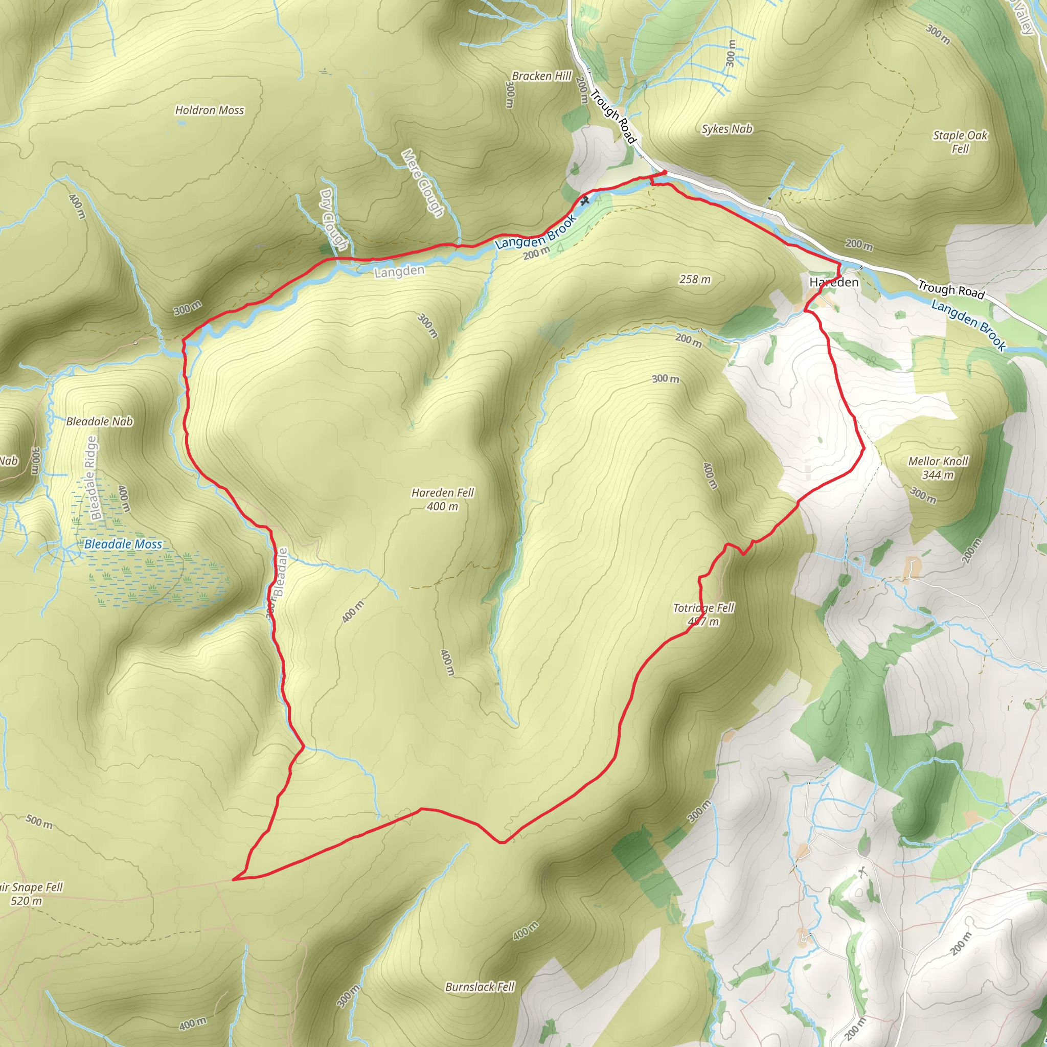 Totridge Fell and Bleadale Ridge Loop - Hareden mobile static map